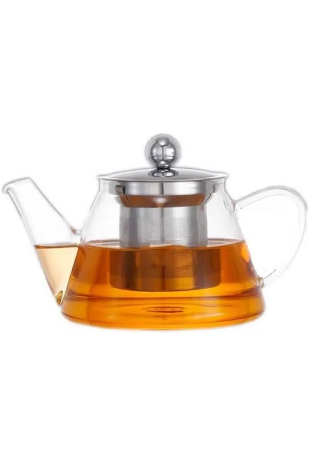 elizzashop Cam Bitki Çayı Demliği 500 ml - Çelik Süzgeçli Demlik