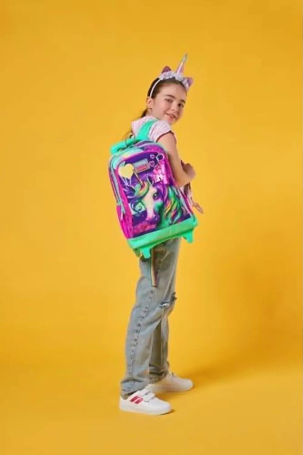 elizzashop High Işıklı Tekerlekli Pembe Su Yeşili Unicorn Çekçek