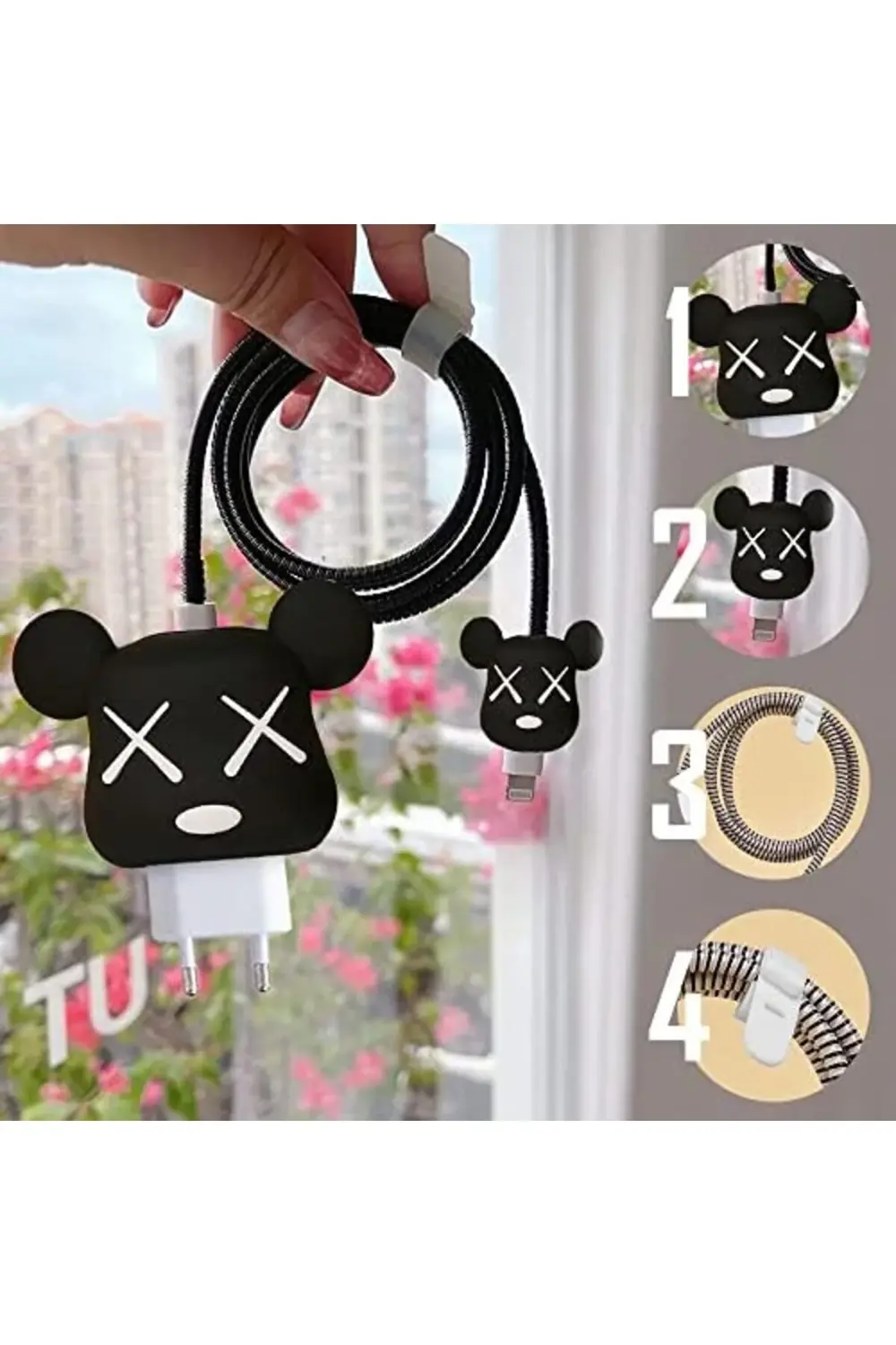 elizzashop iPhone Kablo Koruyucu ve Şarj Adaptör için Kılıf Carto