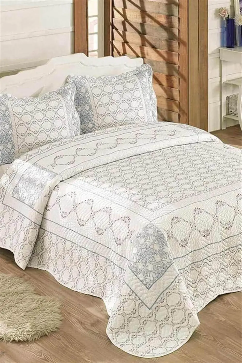 elizzashop Lisa Çift Kişilik Kapitone Yatak Örtüsü Takımı - Mavi