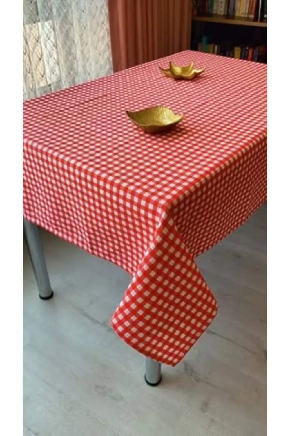 elizzashop Masa Örtüsü Pötikare Desenli Duck Keten 150 x 180 cm (