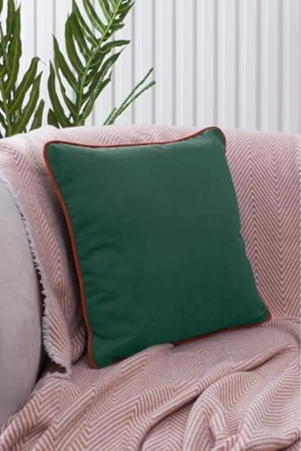 elizzashop Renk Seçenekli Turuncu Biyeli Yeşil Kırlent Kılıfı Dek