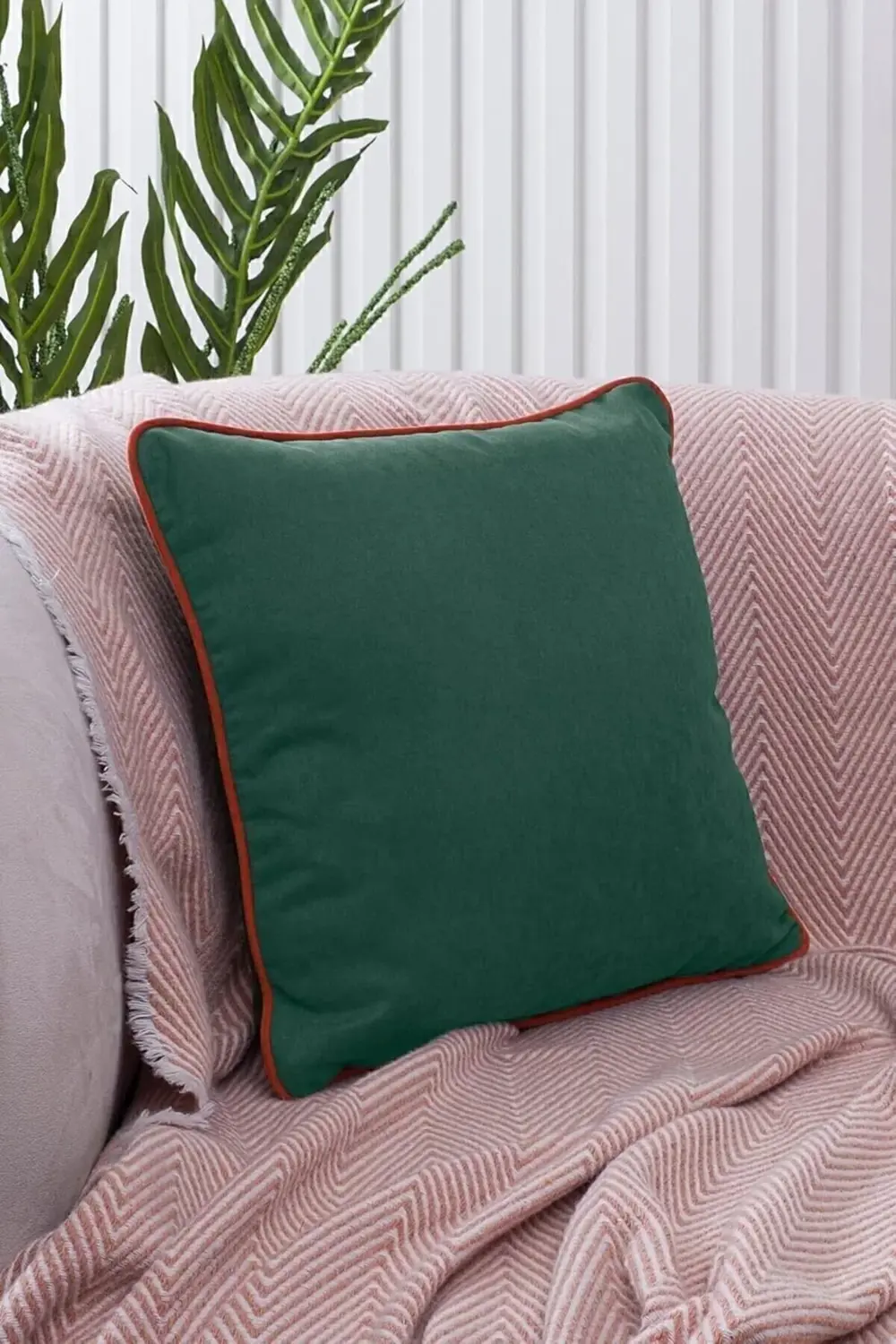 elizzashop Renk Seçenekli Turuncu Biyeli Yeşil Kırlent Kılıfı Dek