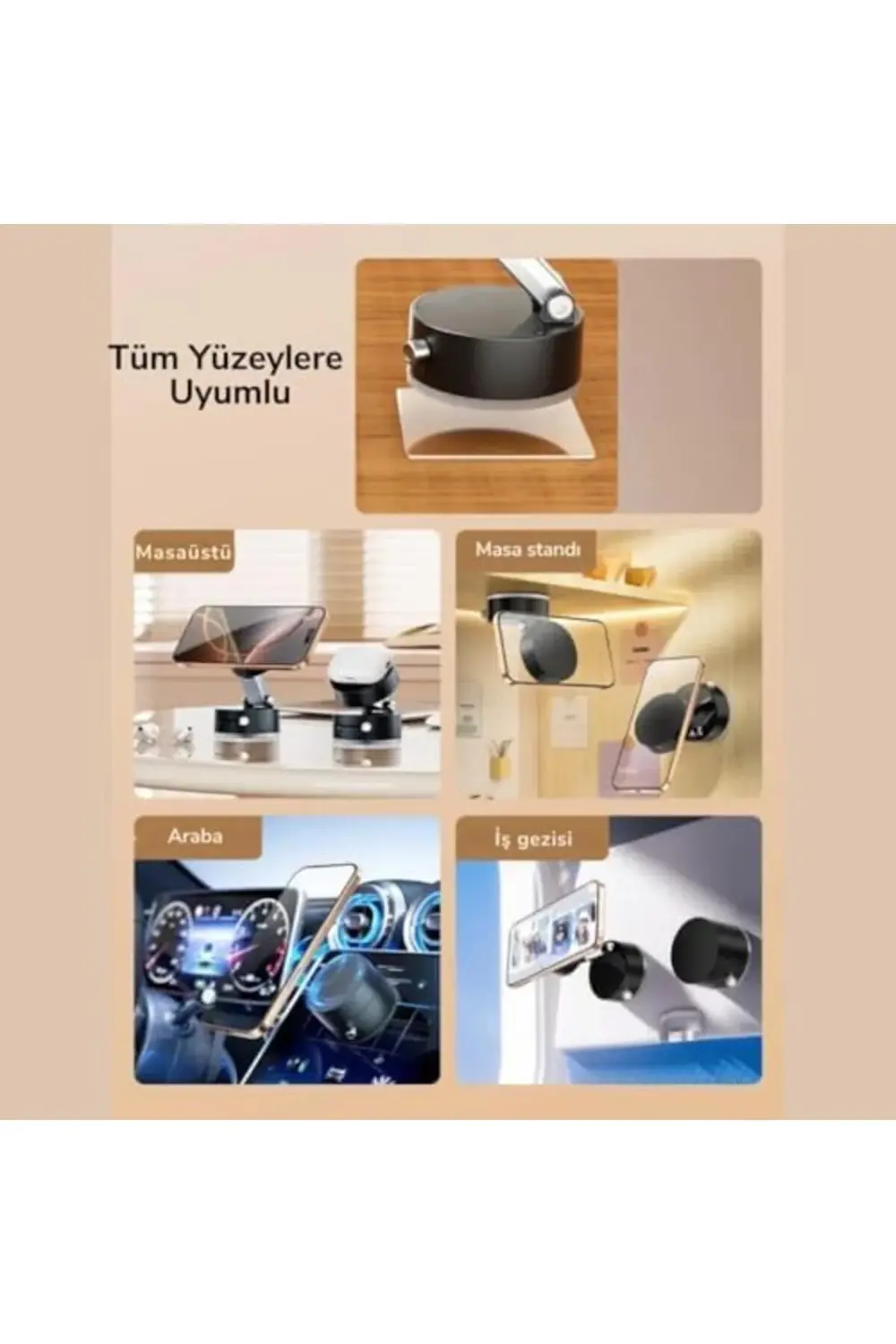 elizzashop Tüm Yüzeylere Uyumlu Sök Tak Vantuzlu Magnetic Araç İç