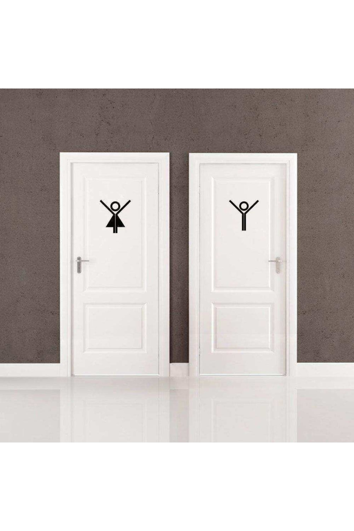Elleri Havada Wc Silüeti Dekoratif Kapı Sticker, Çıkartma