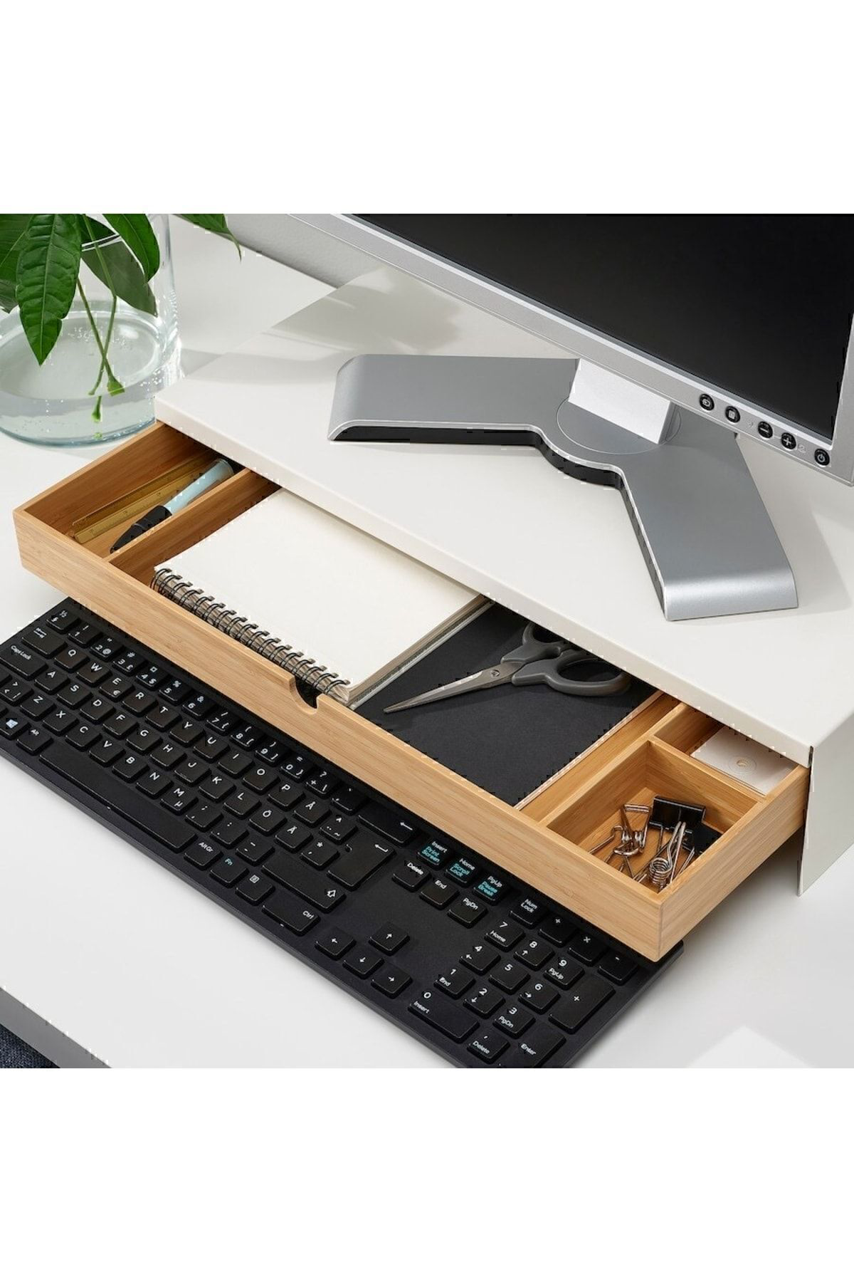 İkea Elloven Bambu Çekmeceli Masaüstü Bilgisayar Monitörü Ekran Yüksel