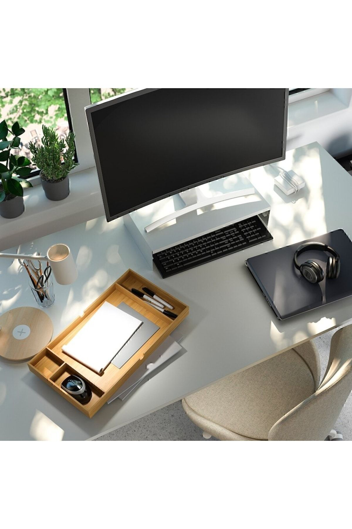 İkea Elloven Bambu Çekmeceli Masaüstü Bilgisayar Monitörü Ekran Yüksel