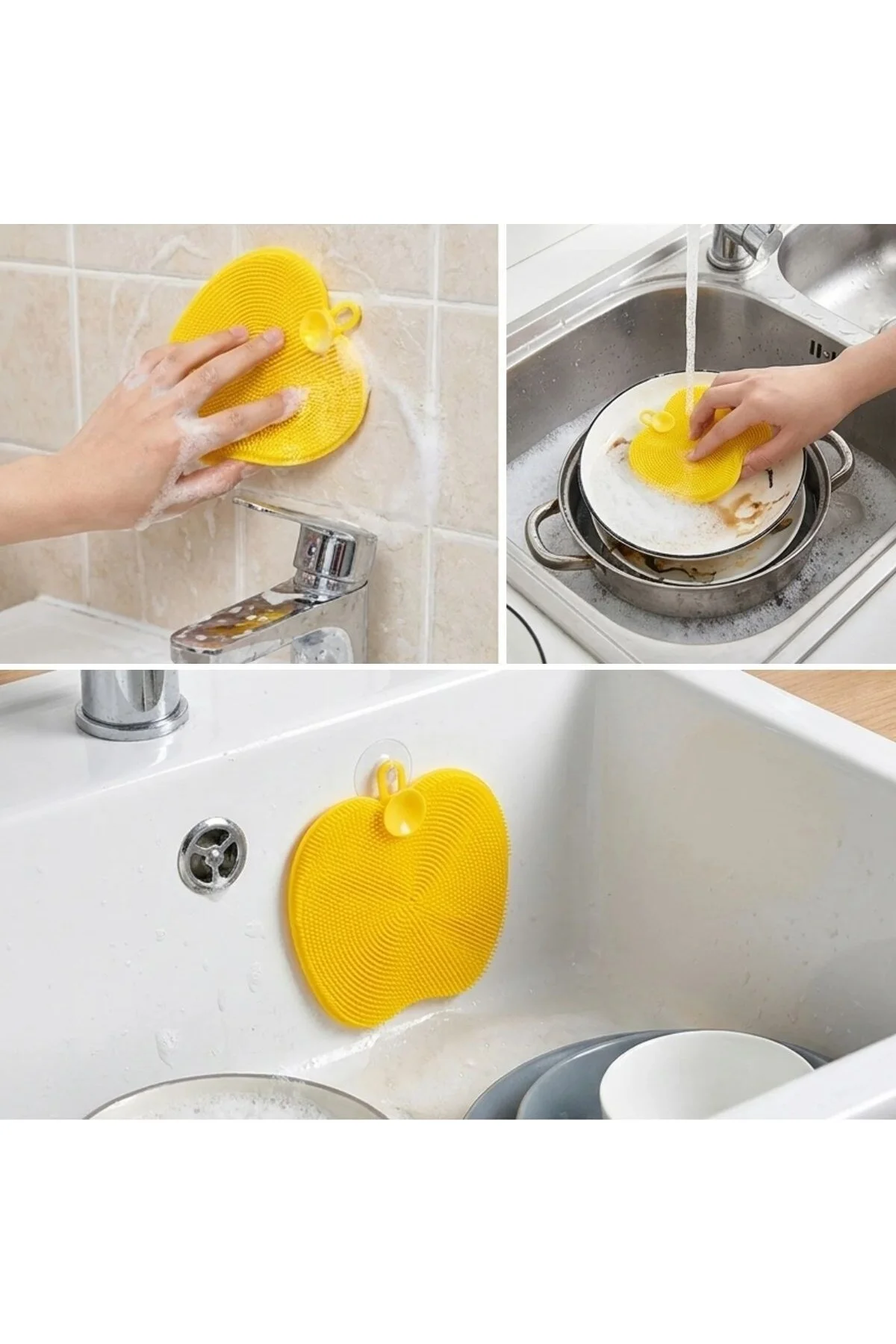 Elma Şekilli Silikon Bulaşık Yıkama Matı – Çok Amaçlı Mutfak ve Banyo Süngeri - Görsel 4
