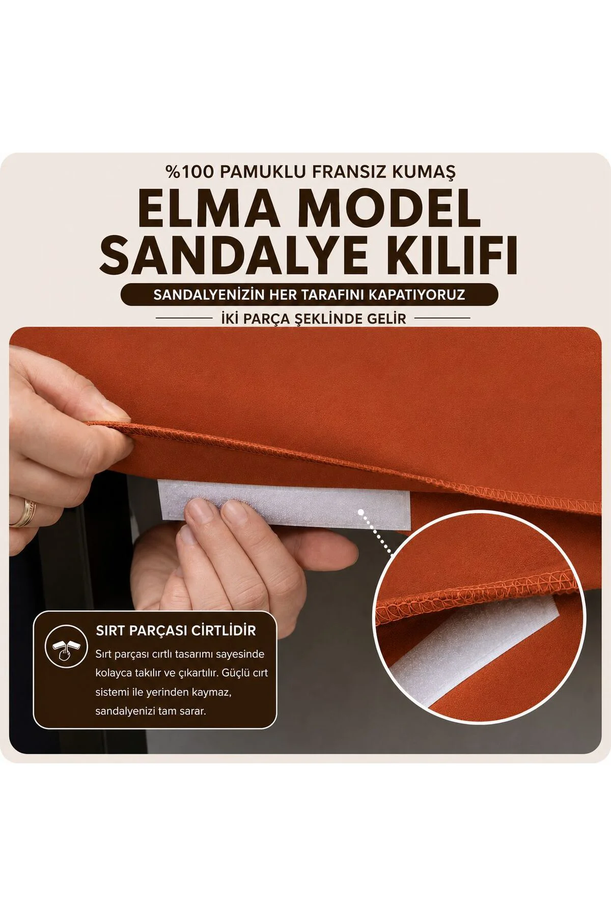 ELMA TİPİ SANDALYE KILIFI %100 PAMUK FRANSIZ KUMAŞ, SIRT ARKASI D