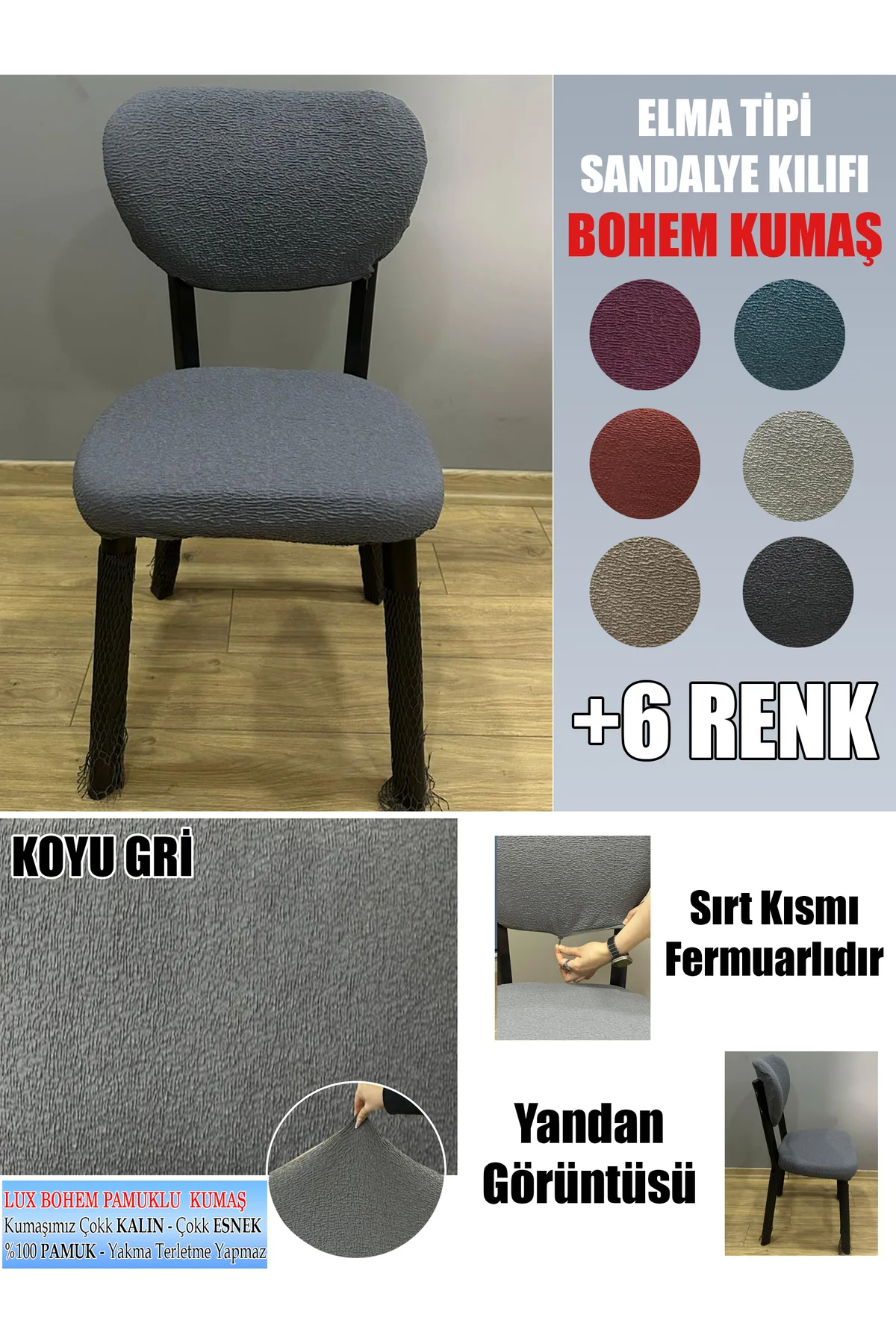 ELMA TİPİ SANDALYE KILIFI LÜX BOHEM KUMAŞ ÇOK KALIN %100 PAMUK, S