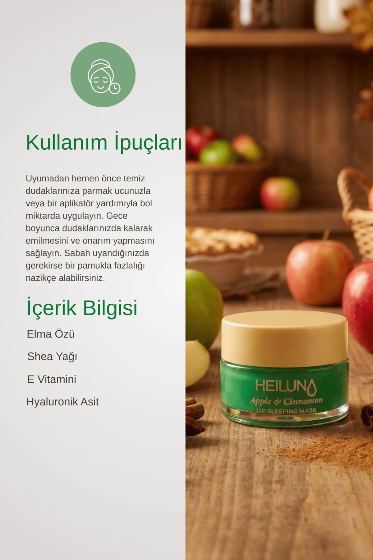 Elma ve Tarçın Özlü Gece Dudak Maskesi 20g | E Vitamini, Shea Yağ