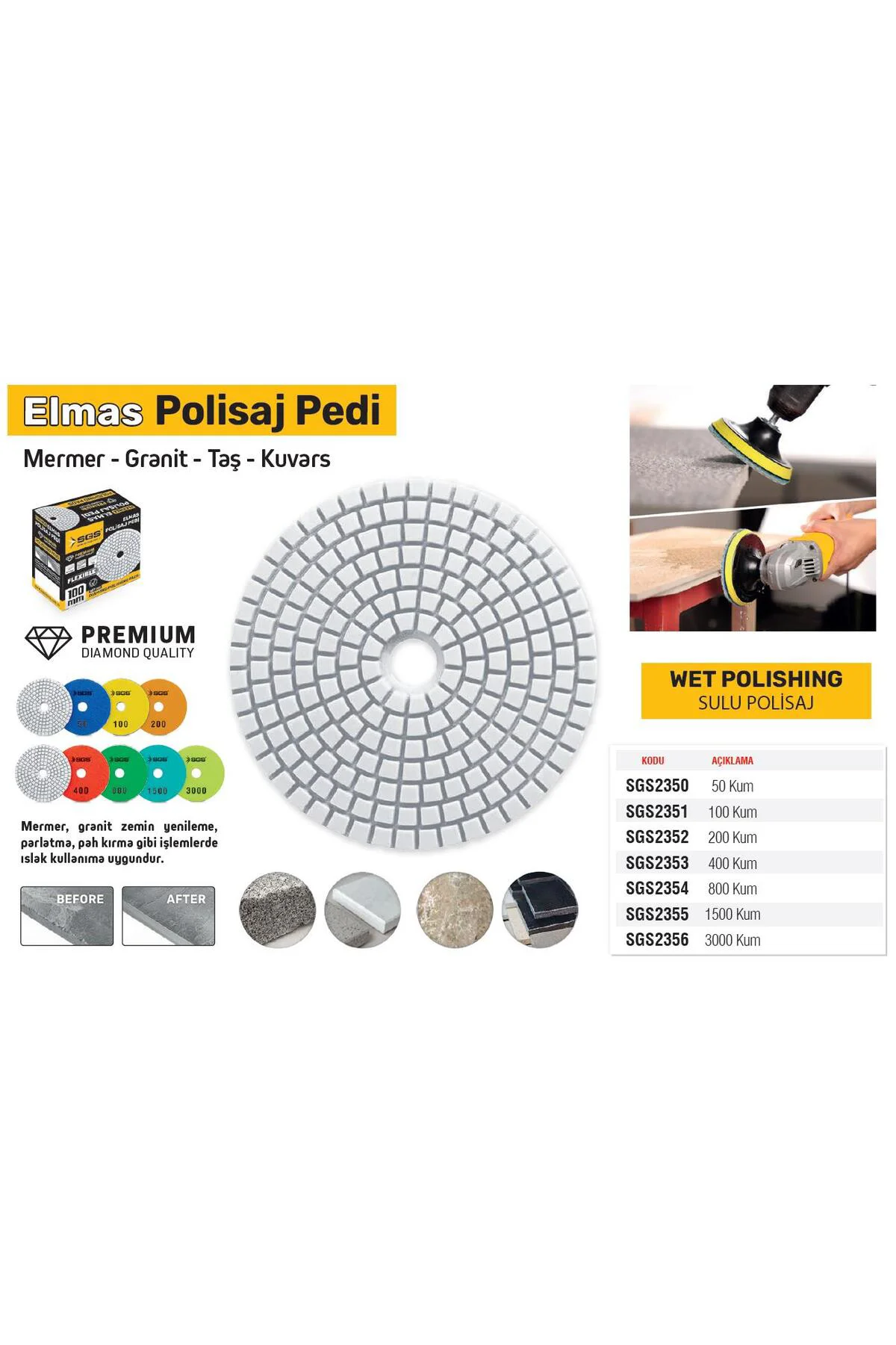 Elmas Polisaj Pedi Mermer-Granit-Fayans - Islak - 800 Kum - 1 Ade