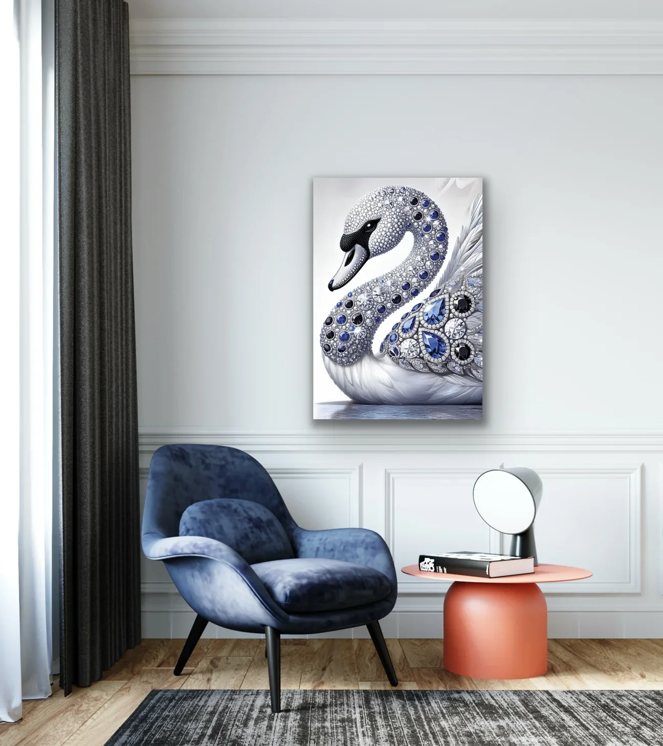 Elmaslı Kuğu Kanvas Tablo 70x100cm – Çerçevesiz Duvar Dekorasyonu