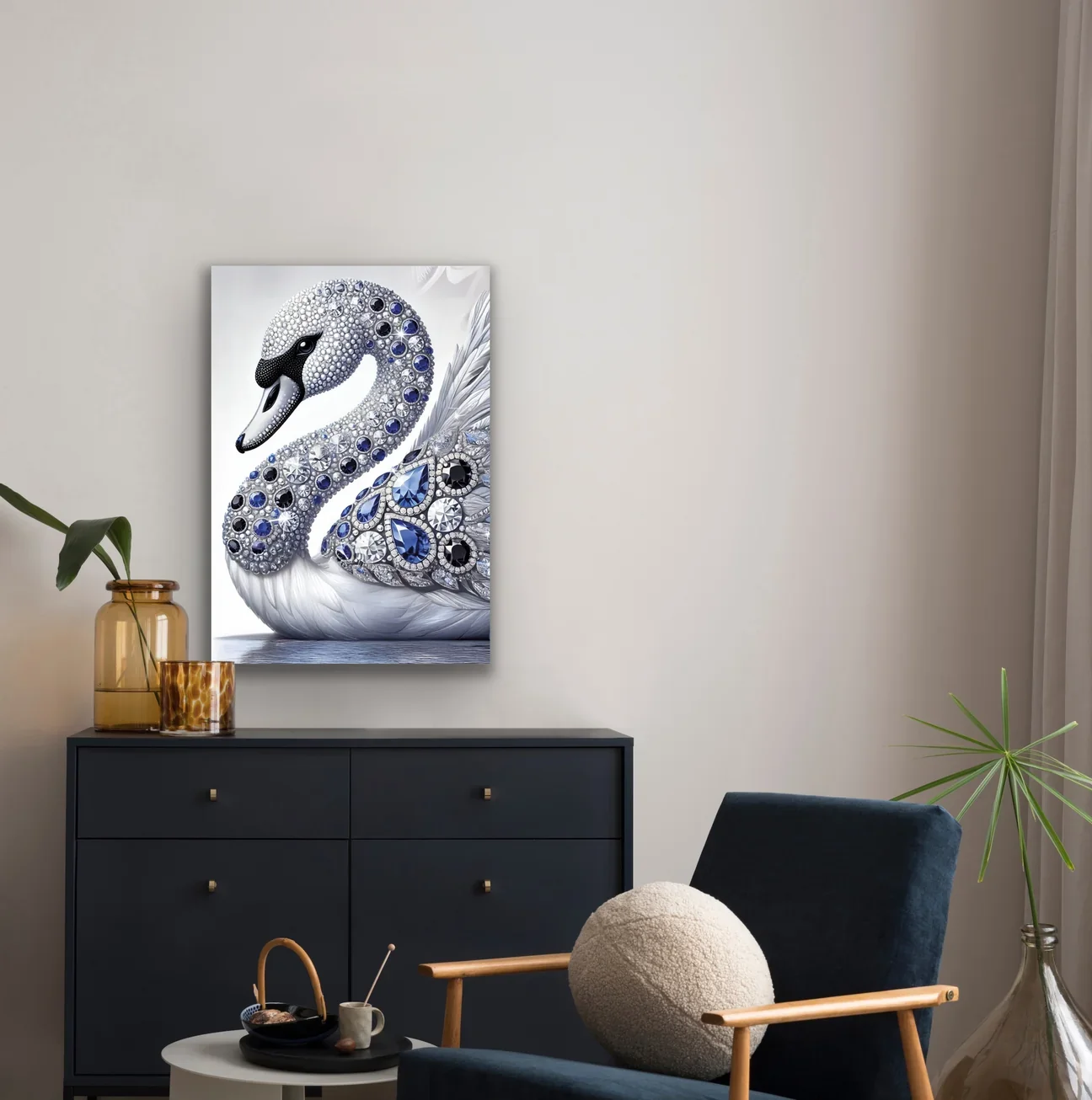 Elmaslı Kuğu Kanvas Tablo 70x100cm – Çerçevesiz Duvar Dekorasyonu