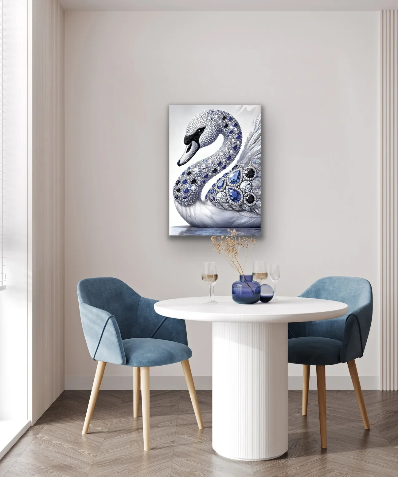 Elmaslı Kuğu Kanvas Tablo 70x100cm – Çerçevesiz Duvar Dekorasyonu
