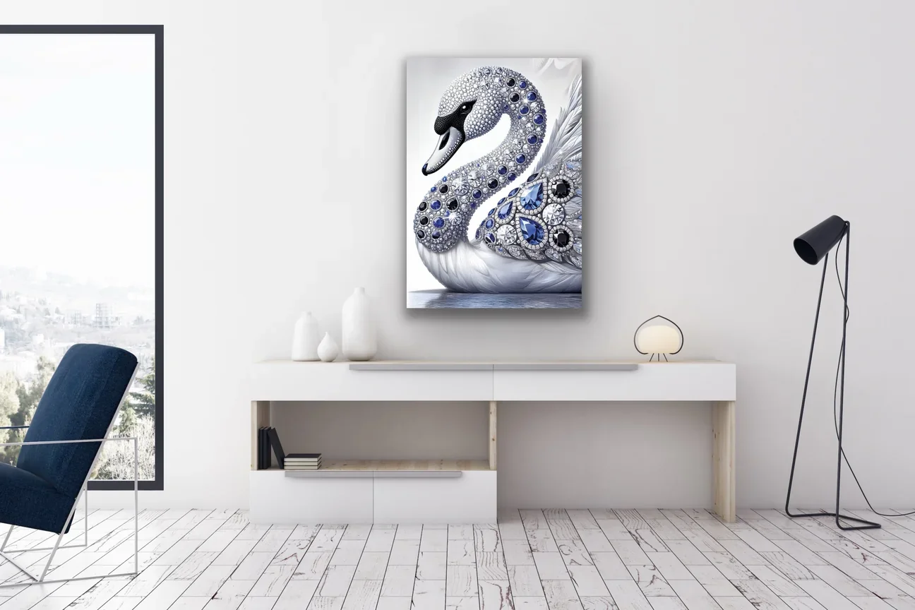 Elmaslı Kuğu Kanvas Tablo 70x100cm – Çerçevesiz Duvar Dekorasyonu