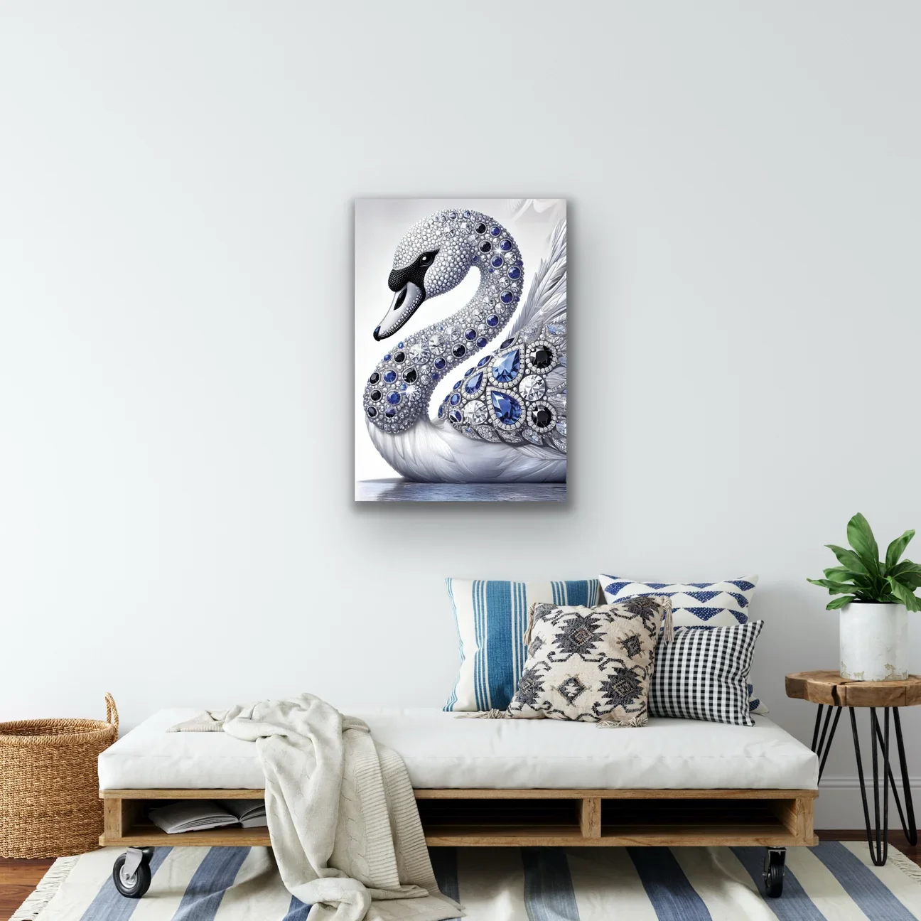 Elmaslı Kuğu Kanvas Tablo 70x100cm – Çerçevesiz Duvar Dekorasyonu