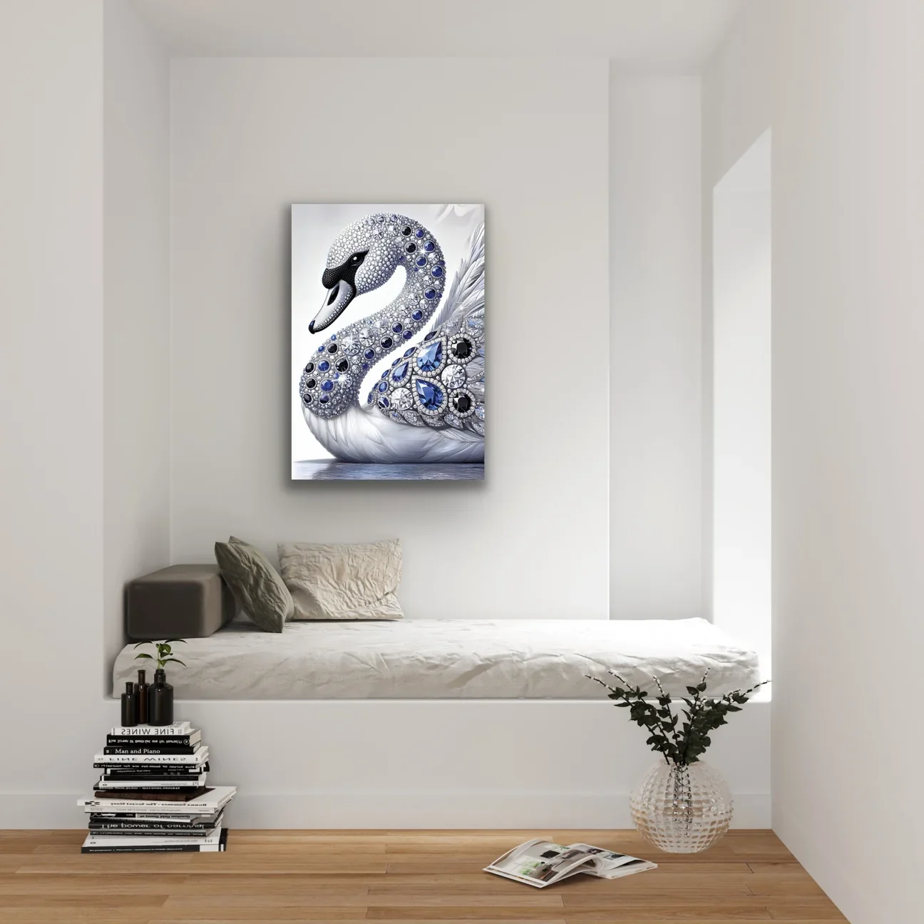Elmaslı Kuğu Kanvas Tablo 70x100cm – Çerçevesiz Duvar Dekorasyonu