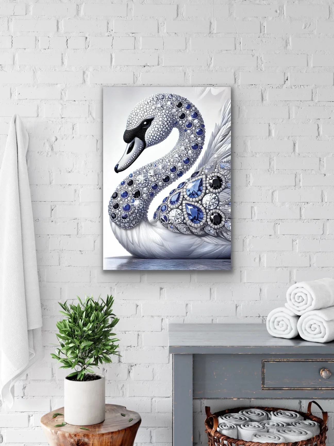 Elmaslı Kuğu Kanvas Tablo 70x100cm – Çerçevesiz Duvar Dekorasyonu