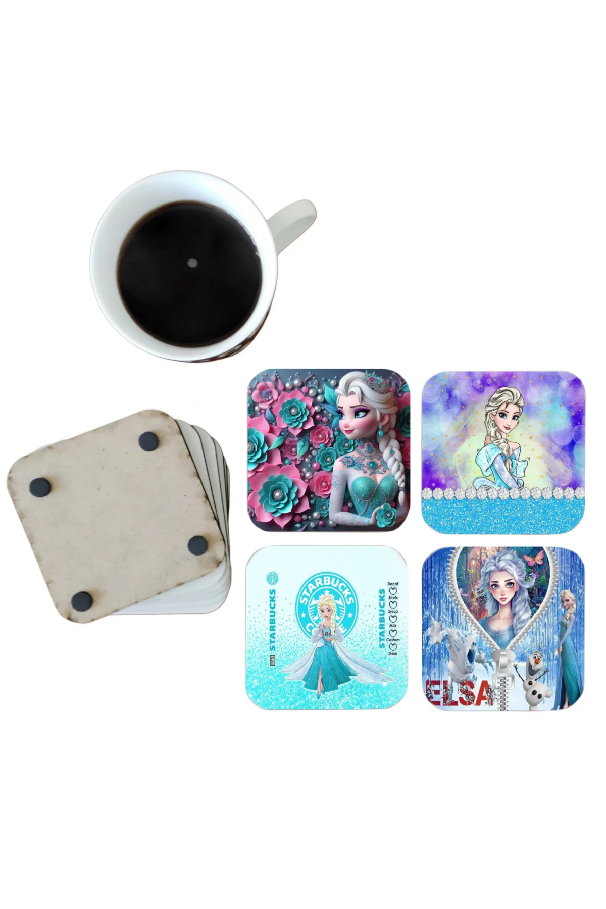 Elsa Dekoratif Ahşap Bardak Altlığı Seti 075