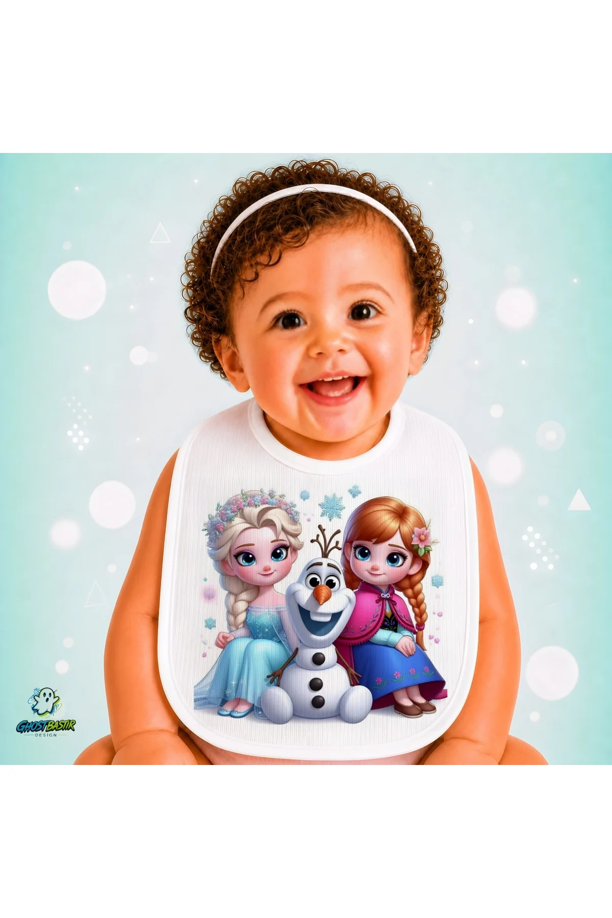 Elsa Frozen Keten Bebek Mama Önlüğü – Yumuşak, Emici, Yıkanabilir, Özel Tasarım P054