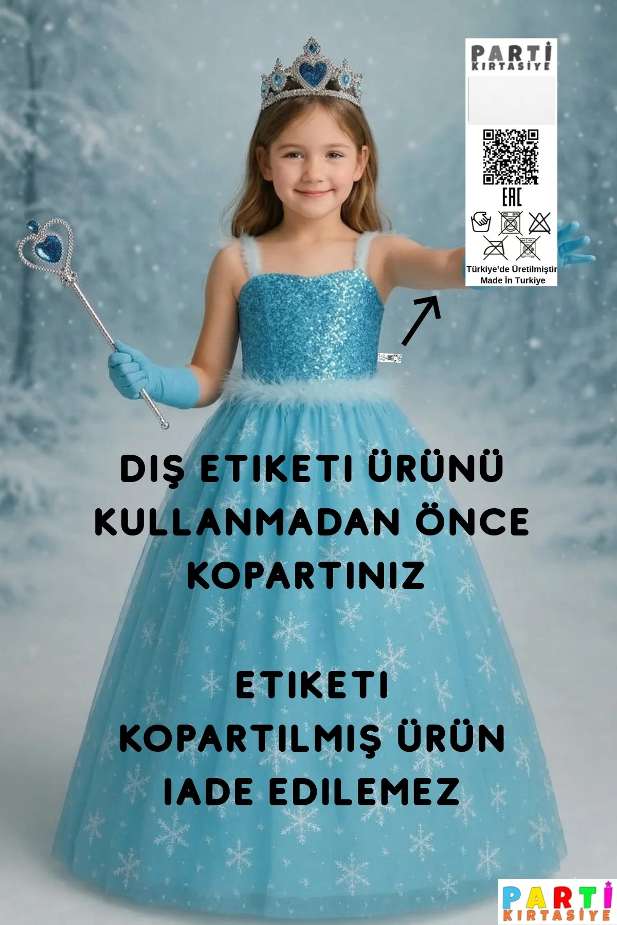 Seti Uzun Kollu Mavi Frozen Elbise + Taç + Asa | Kız Çocuk Karlar Ülkesi Kostümü Seti Uzun Kollu Mavi Frozen Elbise + Taç + Asa | Kız Çocuk Karlar Ülkesi Kostümü