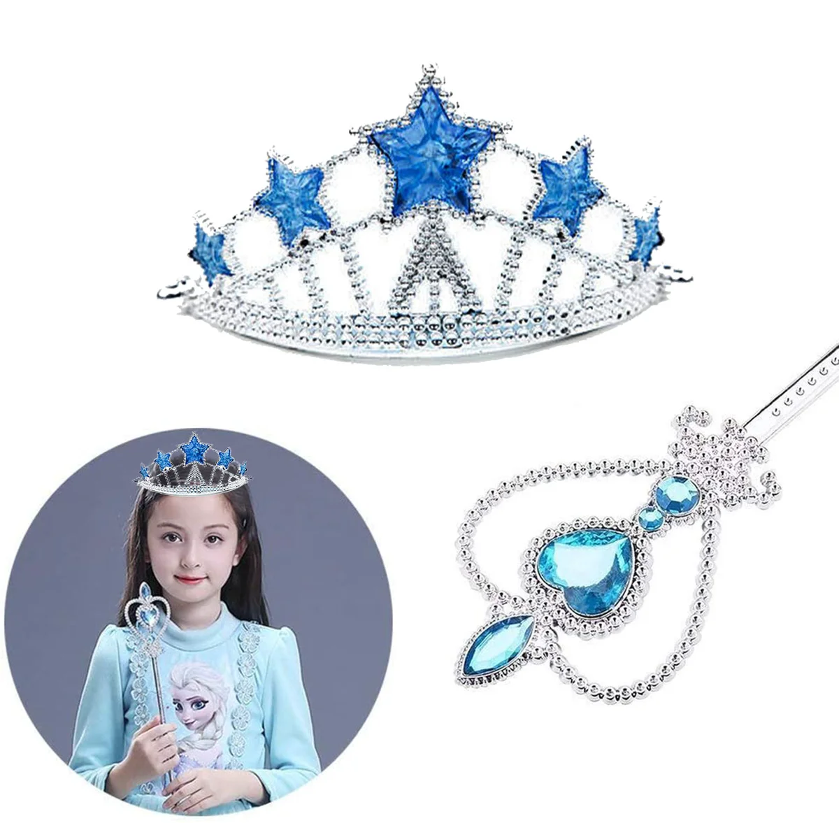 Elsa Temalı Mavi Yıldız Taç ve Asa Seti