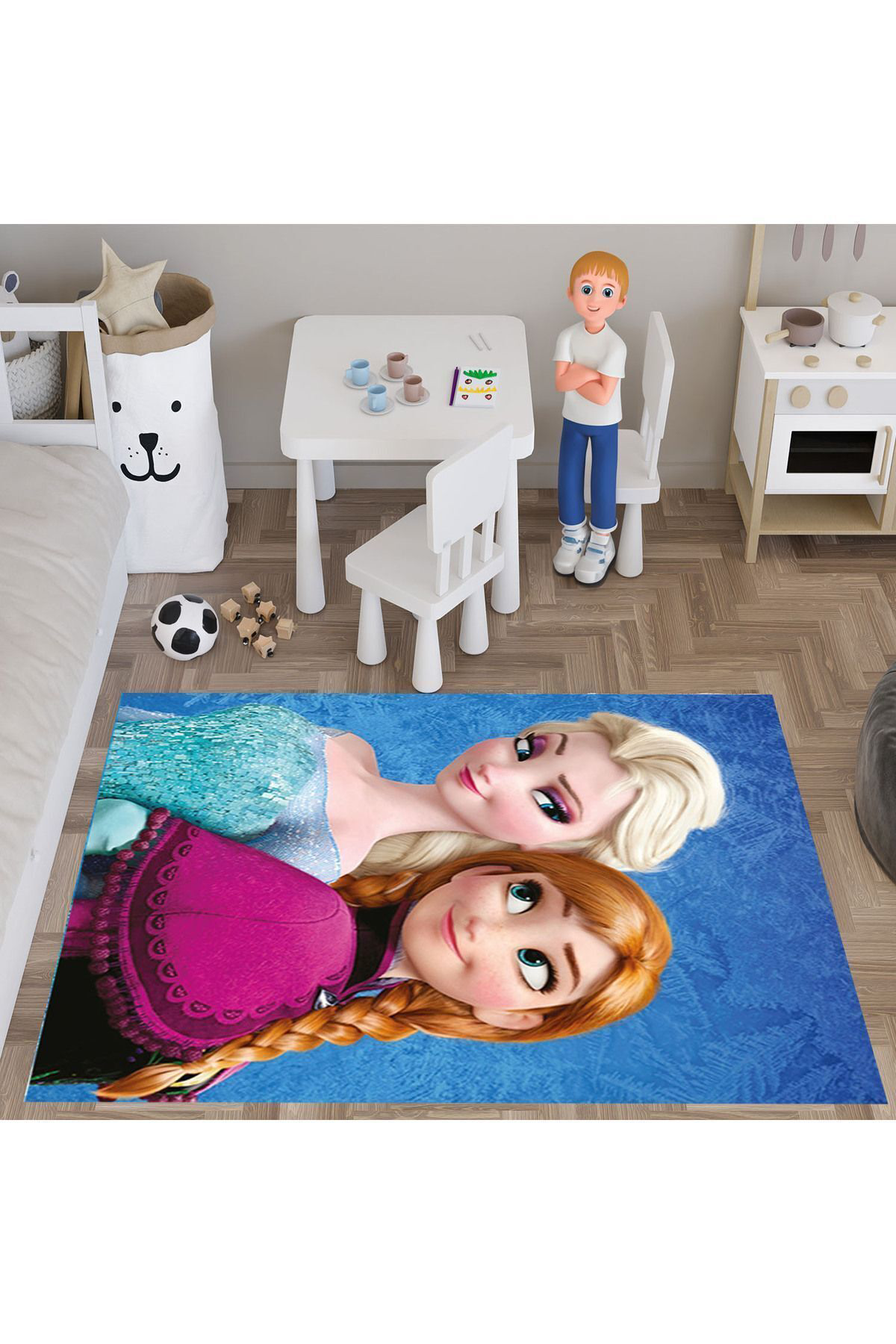 Evan Home Elsa Ve Anna Desenli Çocuk Odasi Takim Perde (İki Kanat),Yatak Örtüsü,Yastik,Kirlent ,Hali,Tablo