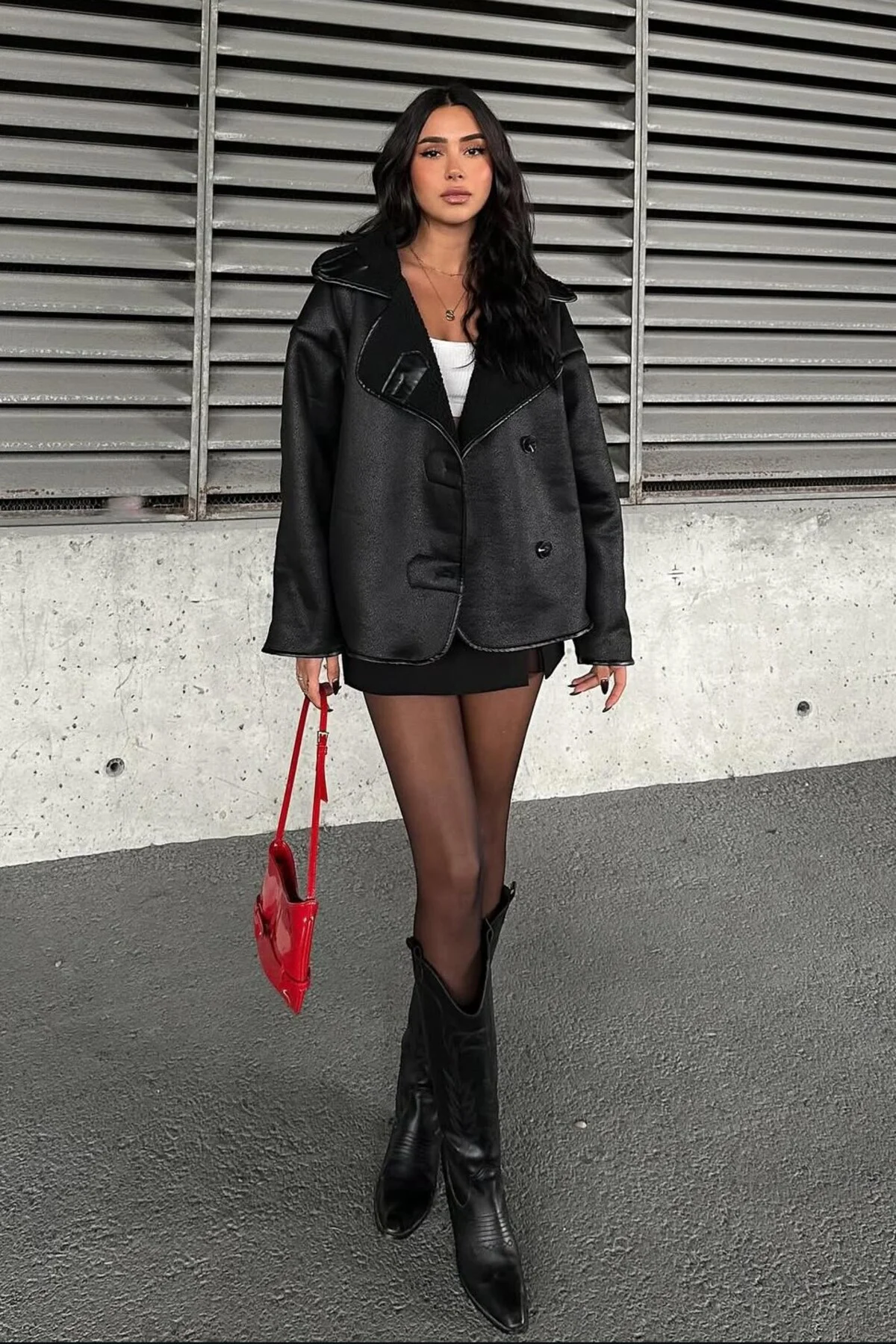 Else Siyah Dokulu Süet Içi Peluşlu Oversize Zr Model Mont