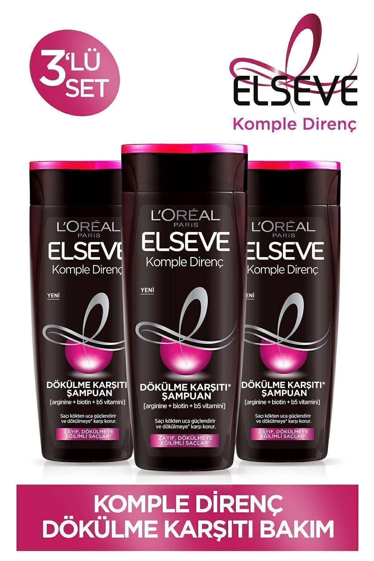 Elseve Komple Direnç Dökülme Karşıtı Şampuan 360 ml 3'lü Set Elseve Komple Direnç Dökülme Karşıtı Şampuan 360 ml 3'lü Set