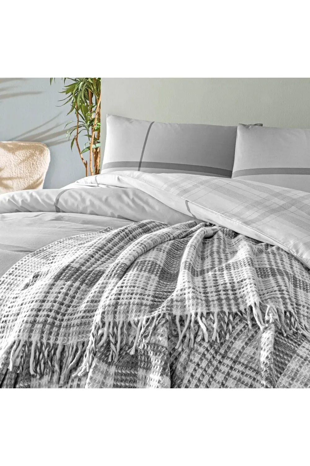 Elwood Çift Kişilik Scotch Battaniyeli Nevresim Takımı Gri