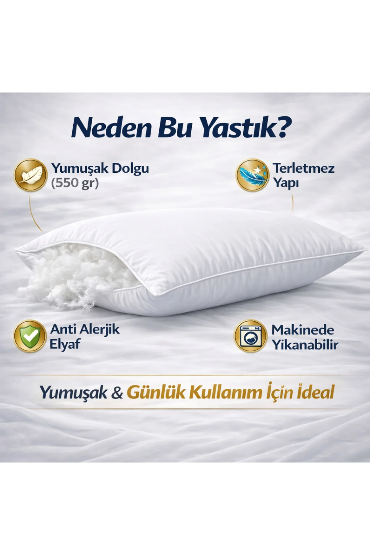 Elyaf Yastık 50x70 cm 2’li Paket – Yumuşak, Anti Alerjik, Terletm