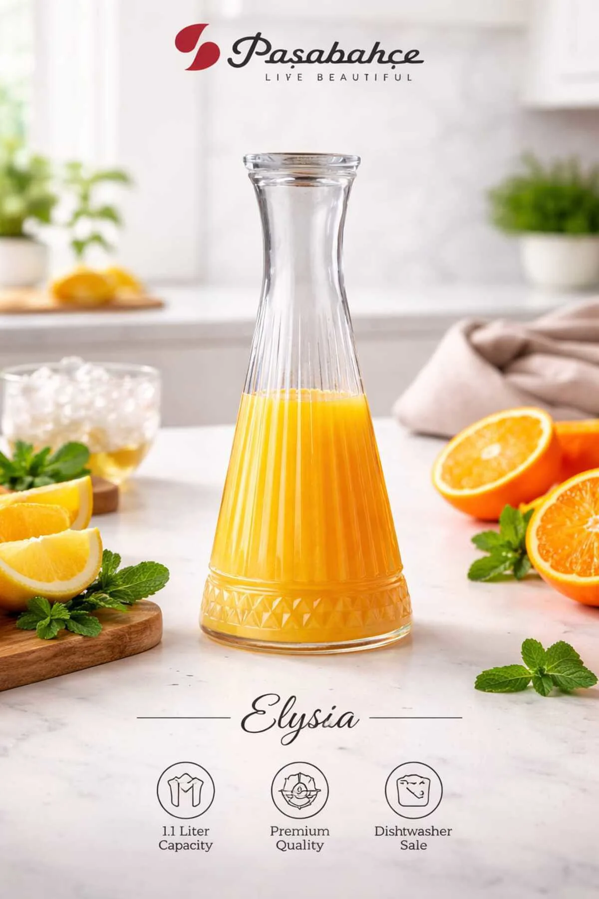 Elysia Cam Kapaklı Karaf Sürahi 940 cc