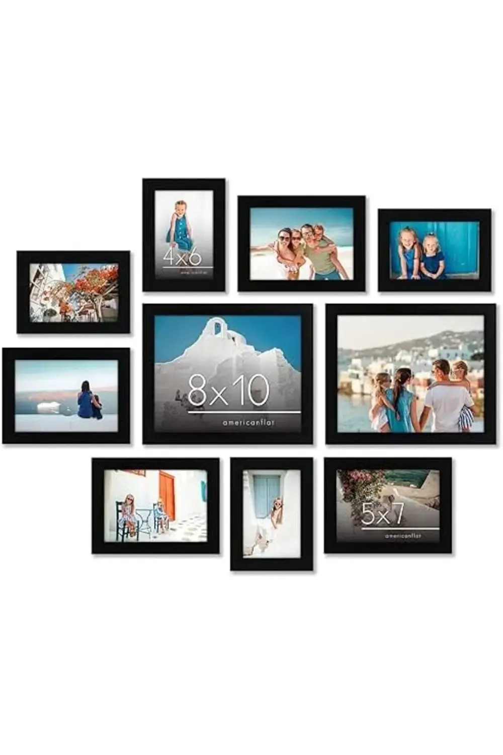 ELZ 10 Parça Siyah Resim Çerçevesi Seti | 8x10, 5x7 ve 4x6 Boyutl