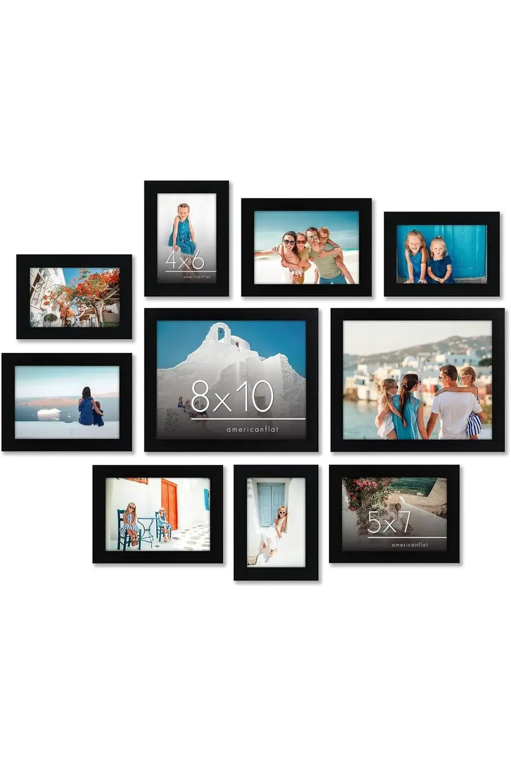 ELZ 10 Parça Siyah Resim Çerçevesi Seti | 8x10, 5x7 ve 4x6 Boyutl