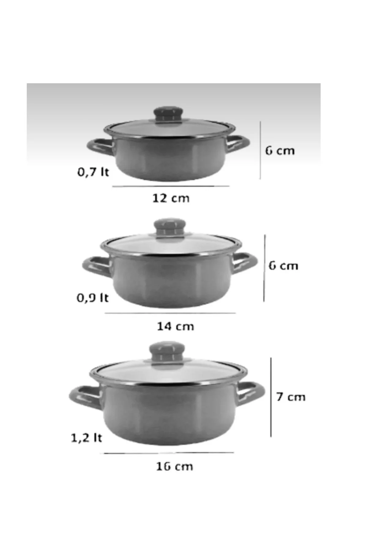 Emaye 3’lü Mini Tencere Seti – 12 / 14 / 16 cm – mavi – Cam Kapak