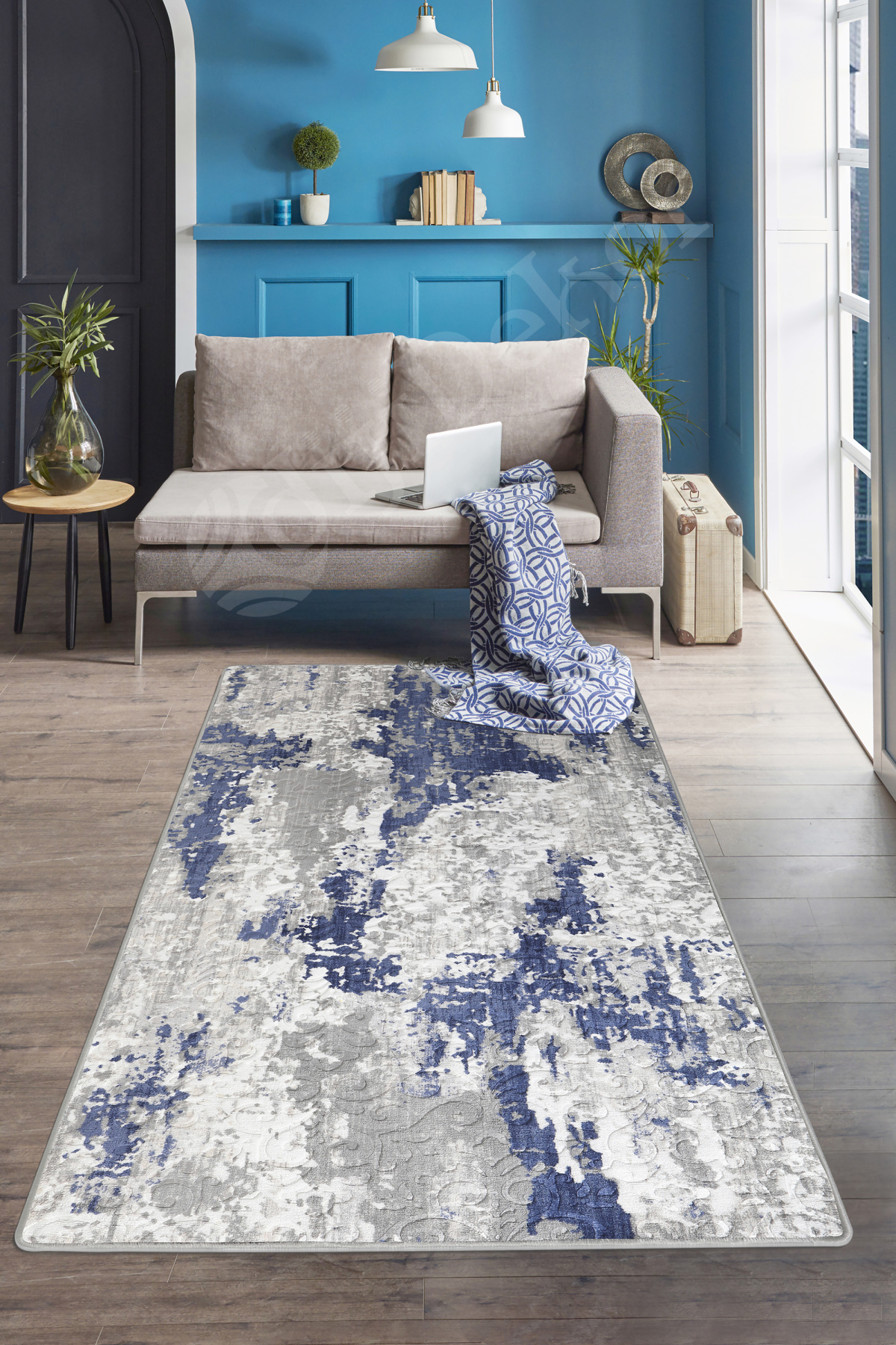 Embos Halı Lacivert Yıkanabilir Kaymaz Kesme Ince Yolluk 100x150