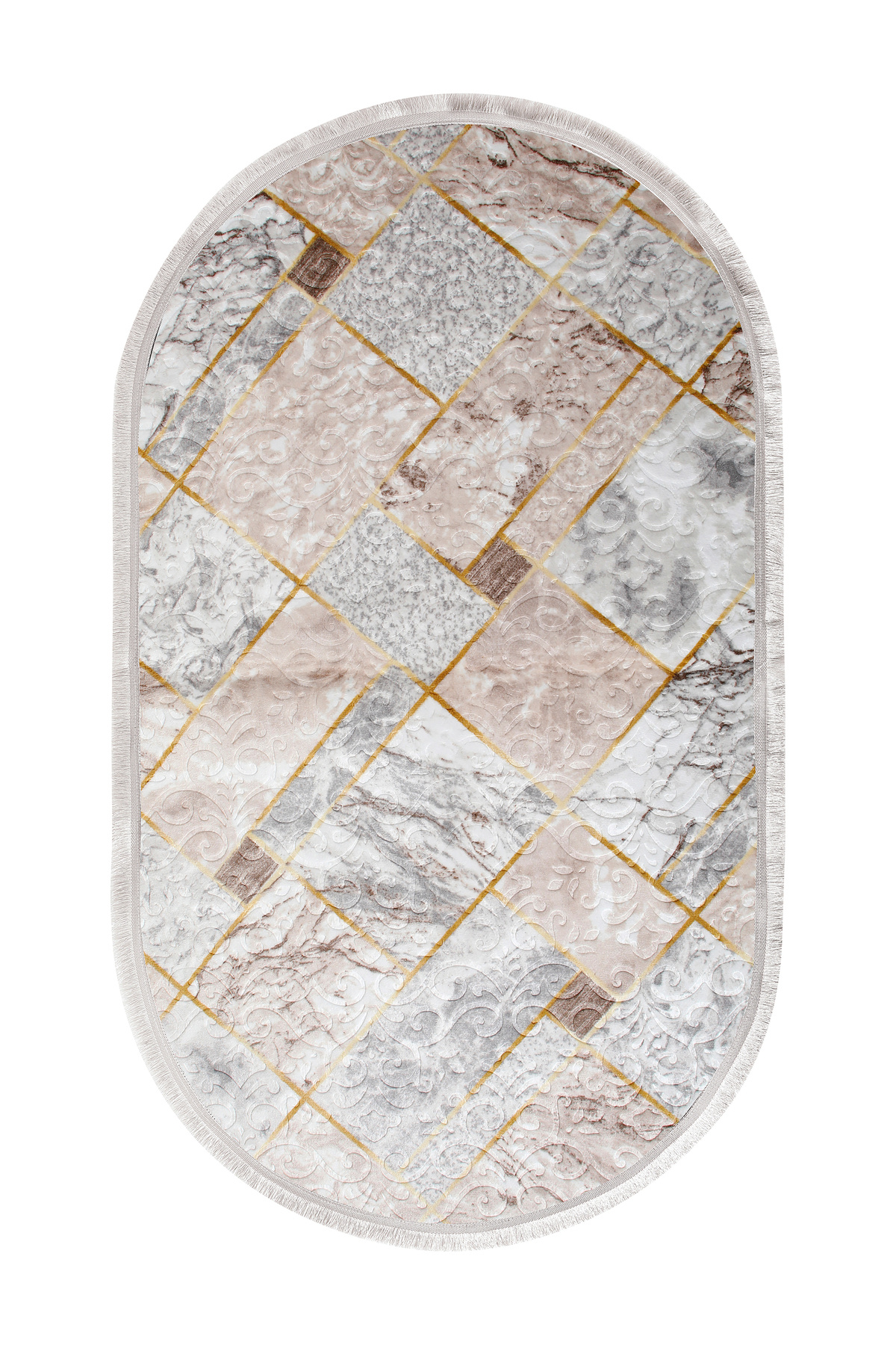 Embos Oval Saçaklı Halı Açık VİZON Silinebilir 120x200 (3 m2)