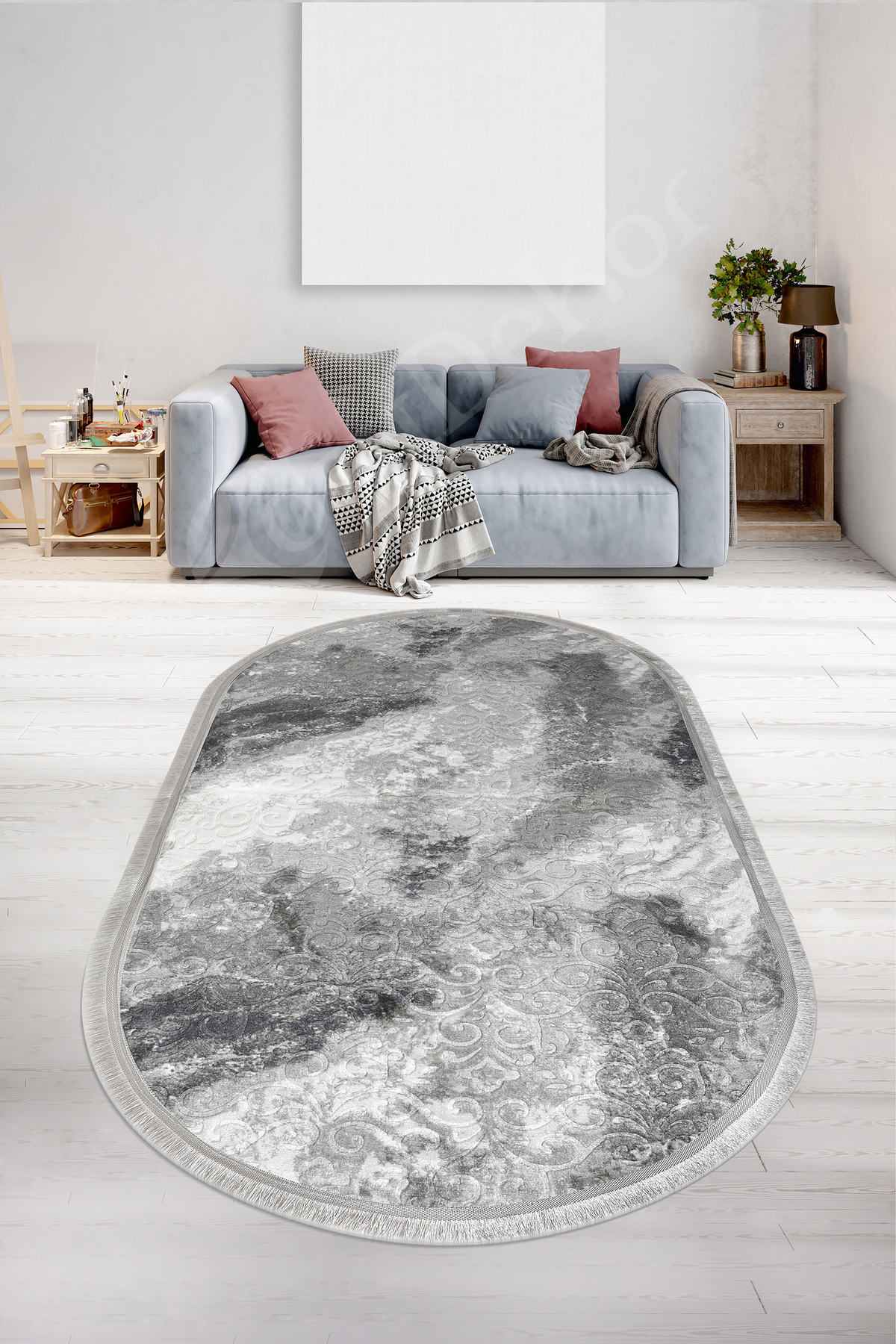 Embos Oval Saçaklı Halı Açık ANTRASİT Silinebilir 100x250 Fiyatı, Yorumları ve Özellikleri