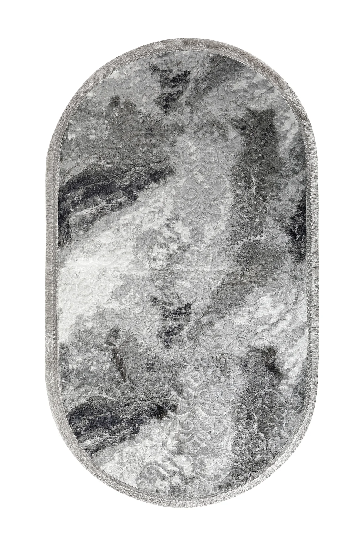 Embos Oval Saçaklı Halı Açık ANTRASİT Silinebilir 80x100 Embos Oval Saçaklı Halı Açık ANTRASİT Silinebilir 80x100 - Görsel 2