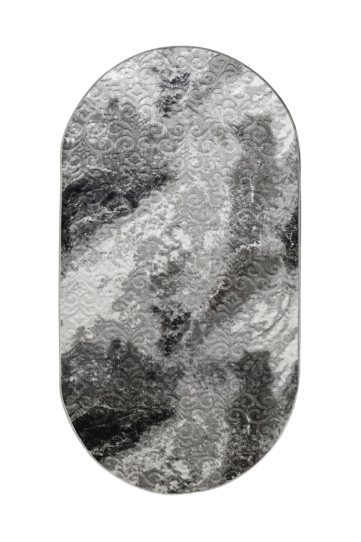 Embos Oval Saçaksız Halı Açık ANTRASİT Silinebilir Yolluk 120x200 (3 m2)