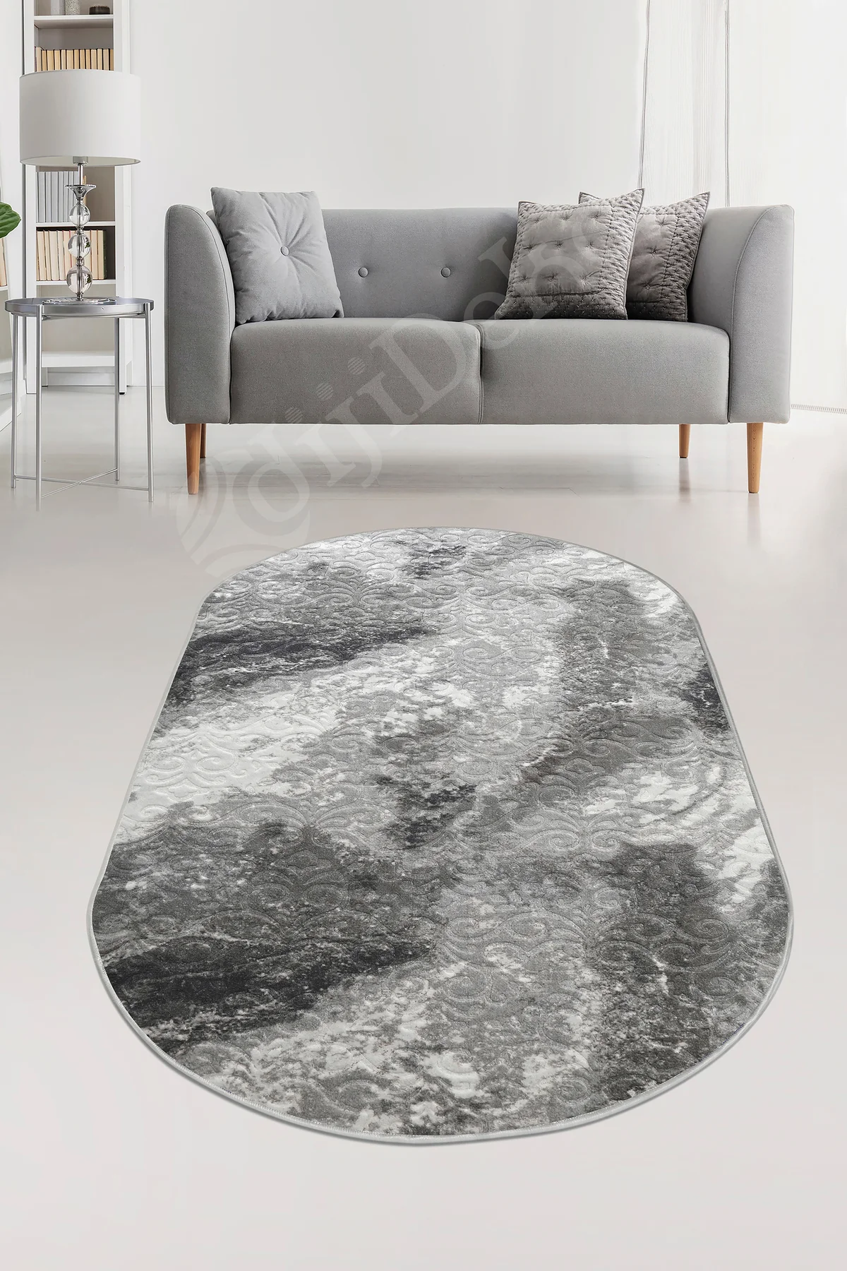 Embos Oval Saçaksız Halı Açık ANTRASİT Silinebilir Yolluk 120x200 (3 m2)