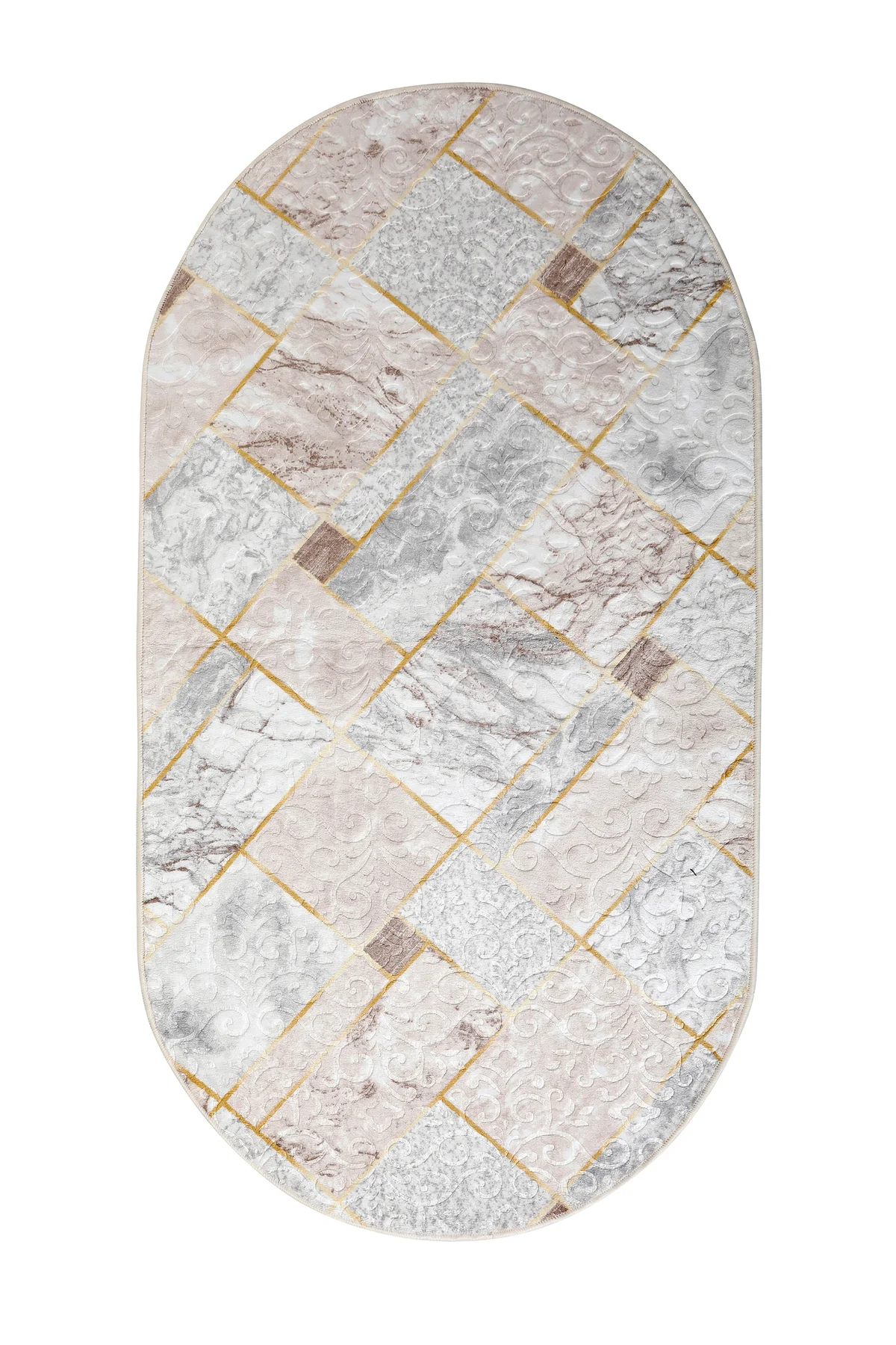 Embos Oval Saçaksız Halı Açık VİZON Silinebilir Yolluk 60x650 - Görsel 2