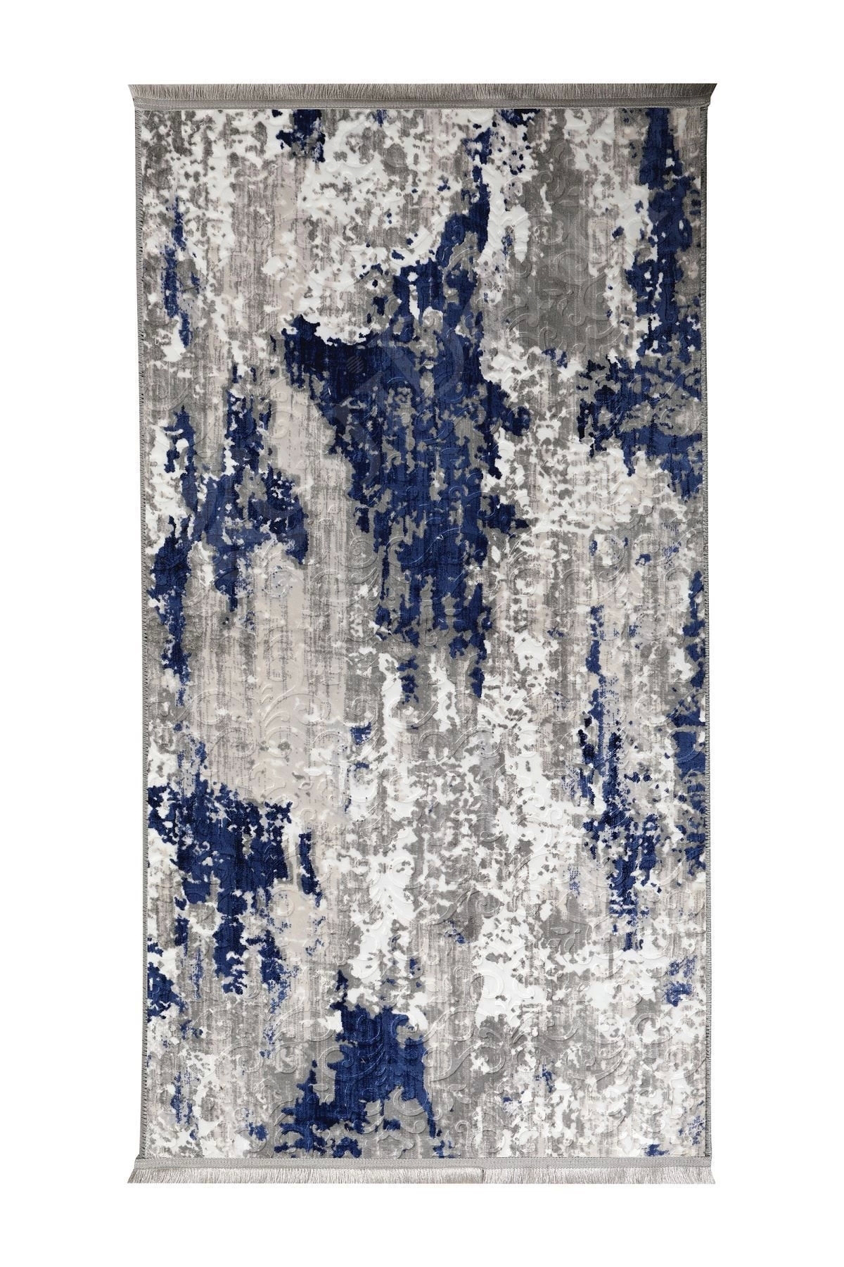 Embos Saçaklı Halı Açık Lacivert Silinebilir 60x800