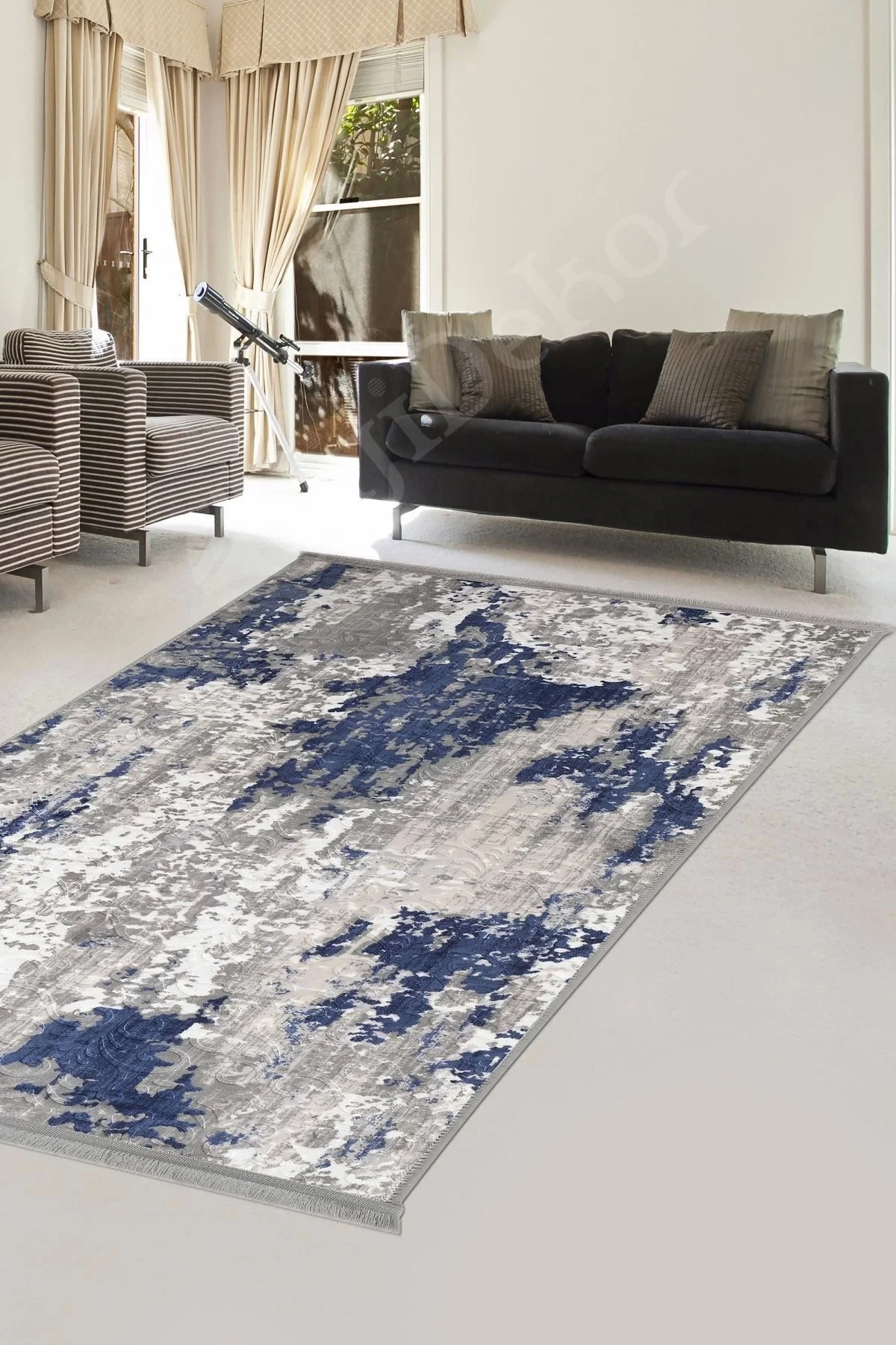 Embos Saçaklı Halı Açık Lacivert Silinebilir 120x200 (3 m2) Embos Saçaklı Halı Açık Lacivert Silinebilir 120x200 (3 m2)