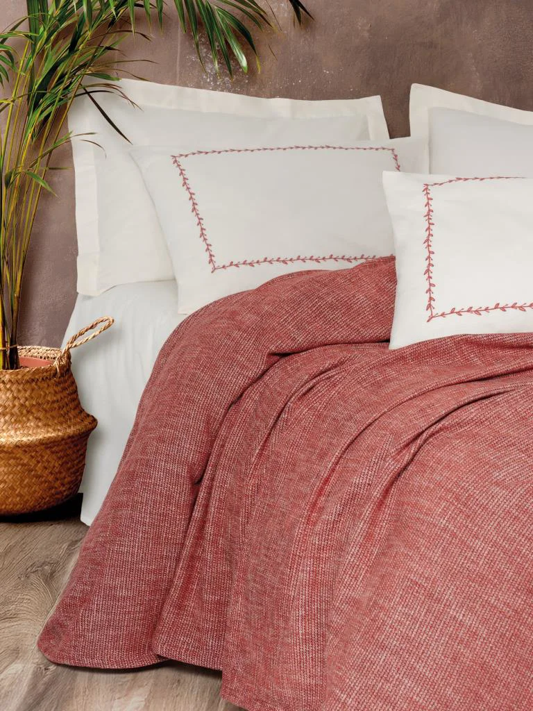 Embrova Şönil Çift Kişilik Yatak Örtüsü/Pike Takımı Loom Bordo