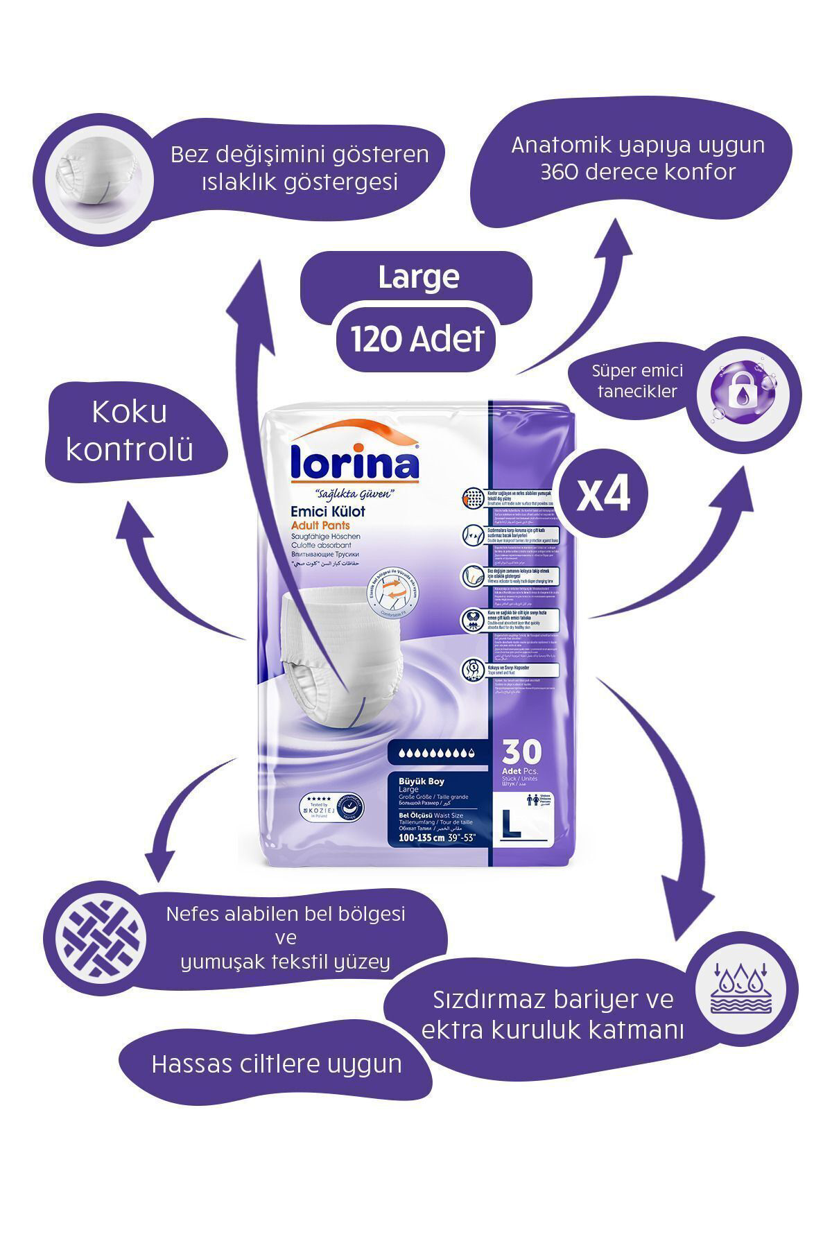 Lorina Emici Külot Hasta Bezi Large 120 Adet