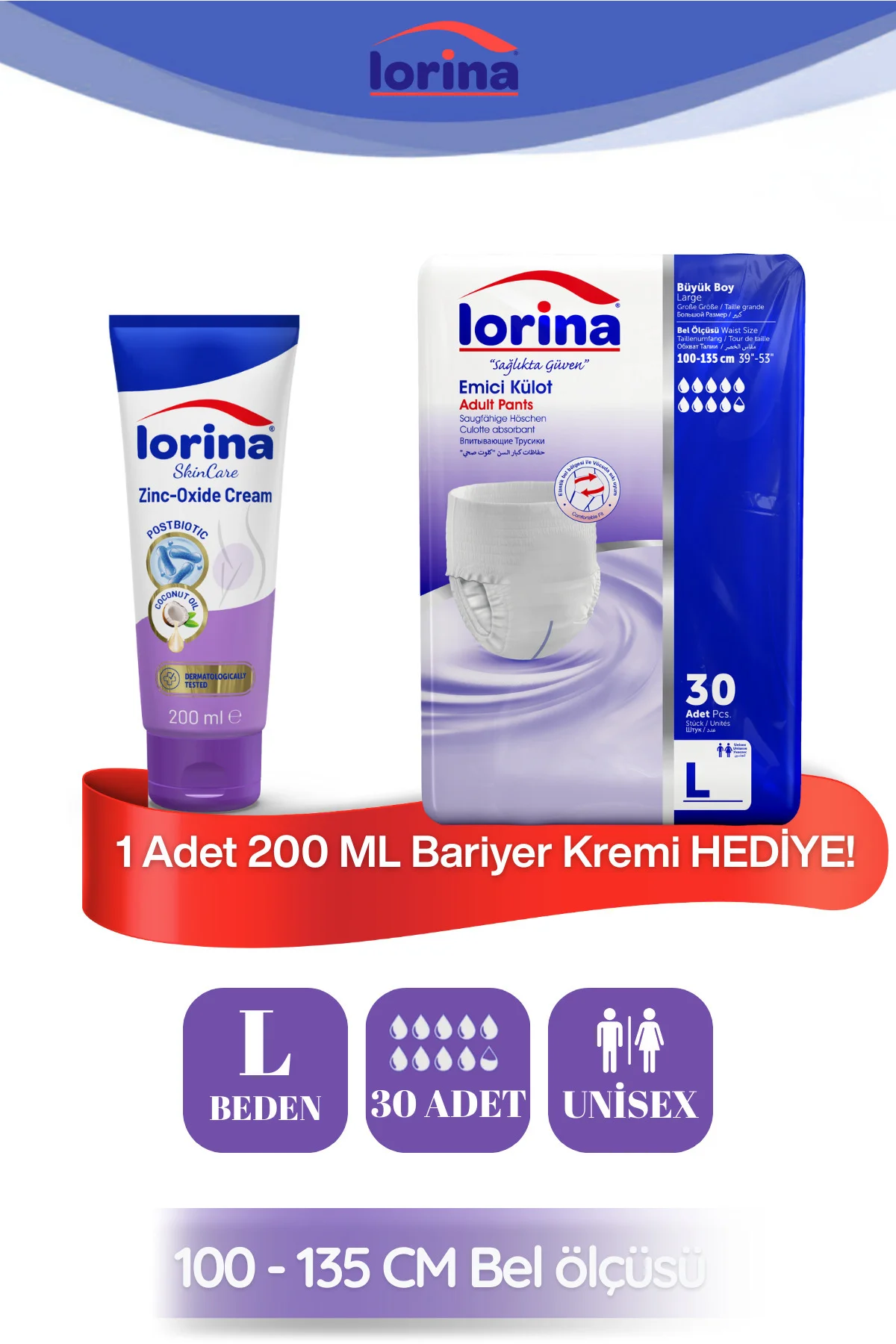 Emici Külot Hasta Bezi Large 30 Adet - 200 ML Bariyer Kremi Hediy