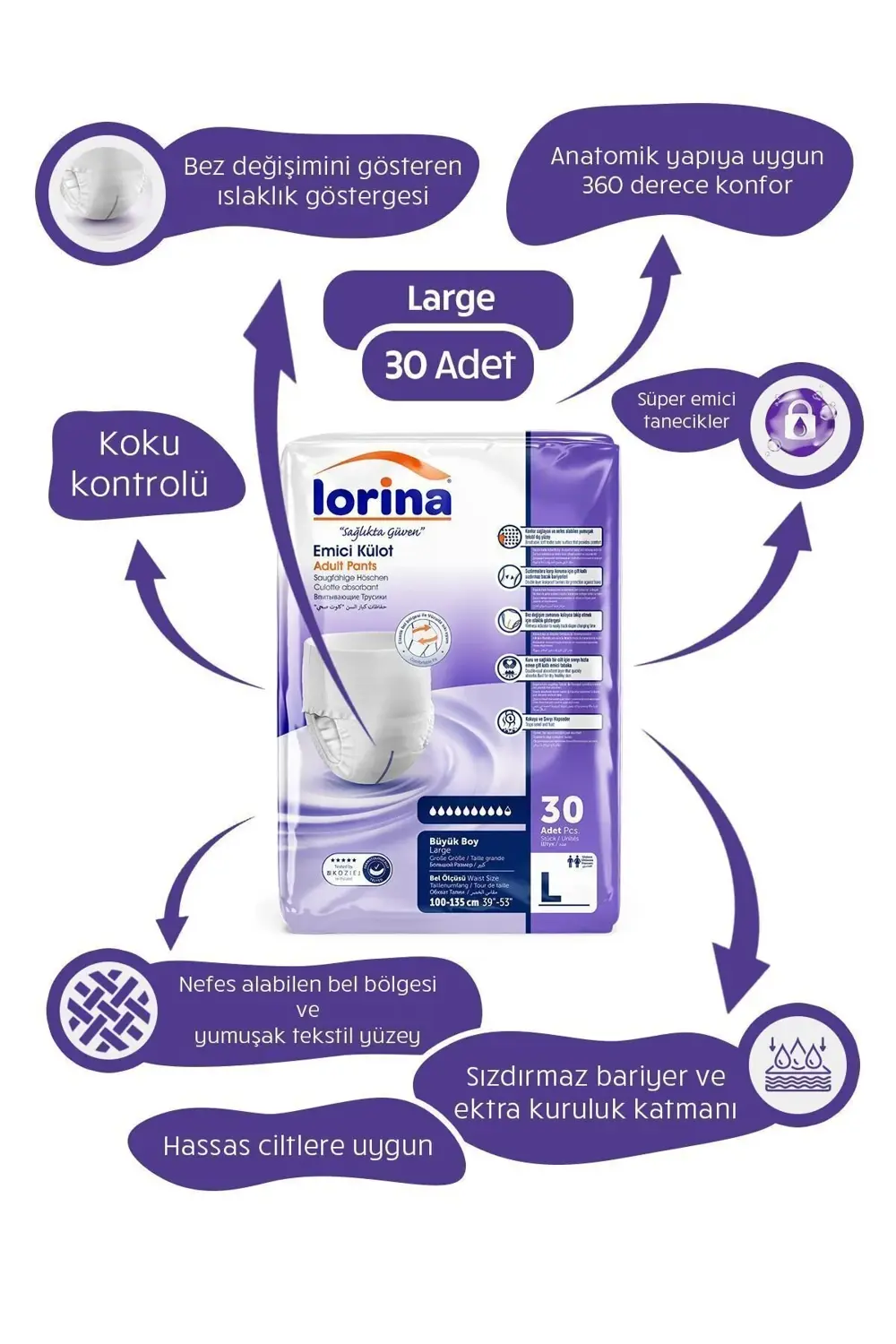 Emici Külot Hasta Bezi Large 30'lu