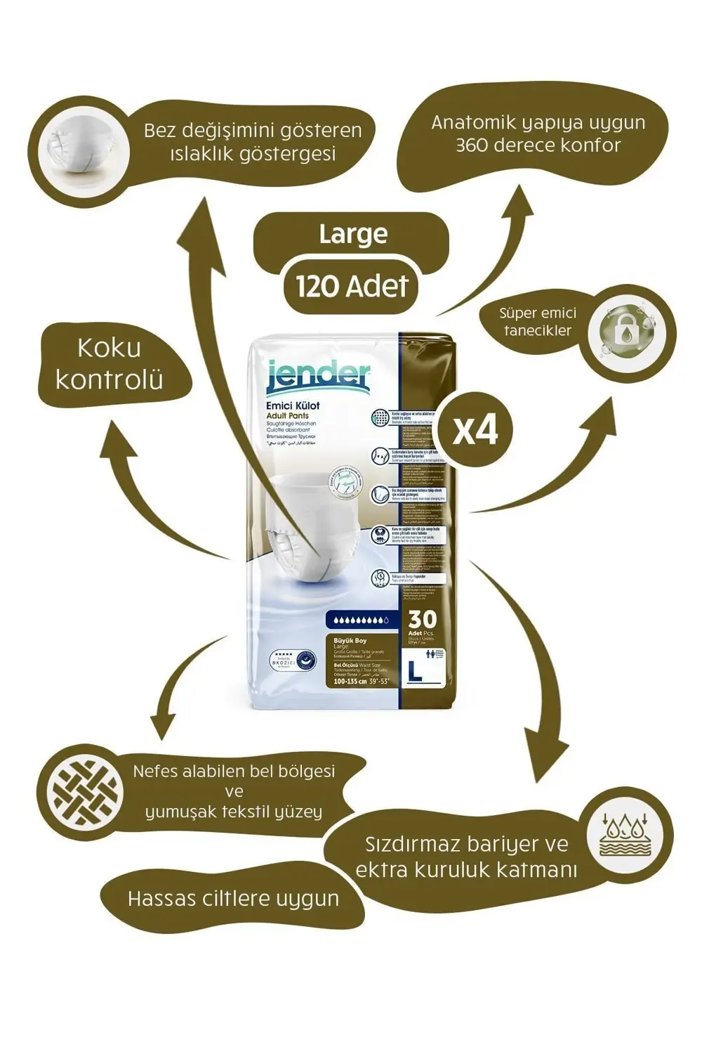 Emici Külot Yetişkin Bezi Large 30x4 120 Adet